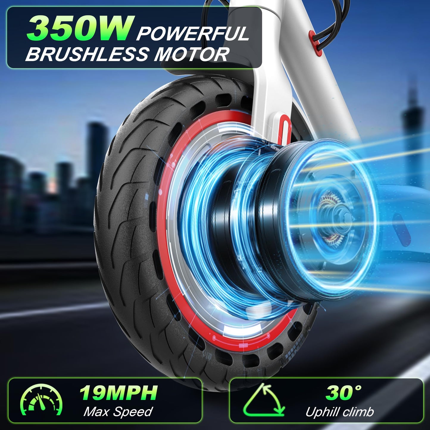 Roinside Scooter for Adults- 8.5" Solid Tires/350W Motor, 19 MPH Digital Display, Up to 21 Miles Long-Range Commuting Folding E-Scooter for Adults with Dual Braking System, App