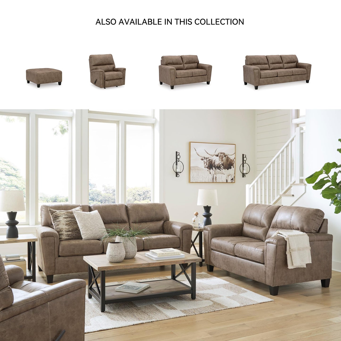 Signature Design by Ashley Navi Modern Loveseat with Removable Cushions, Dark Brown