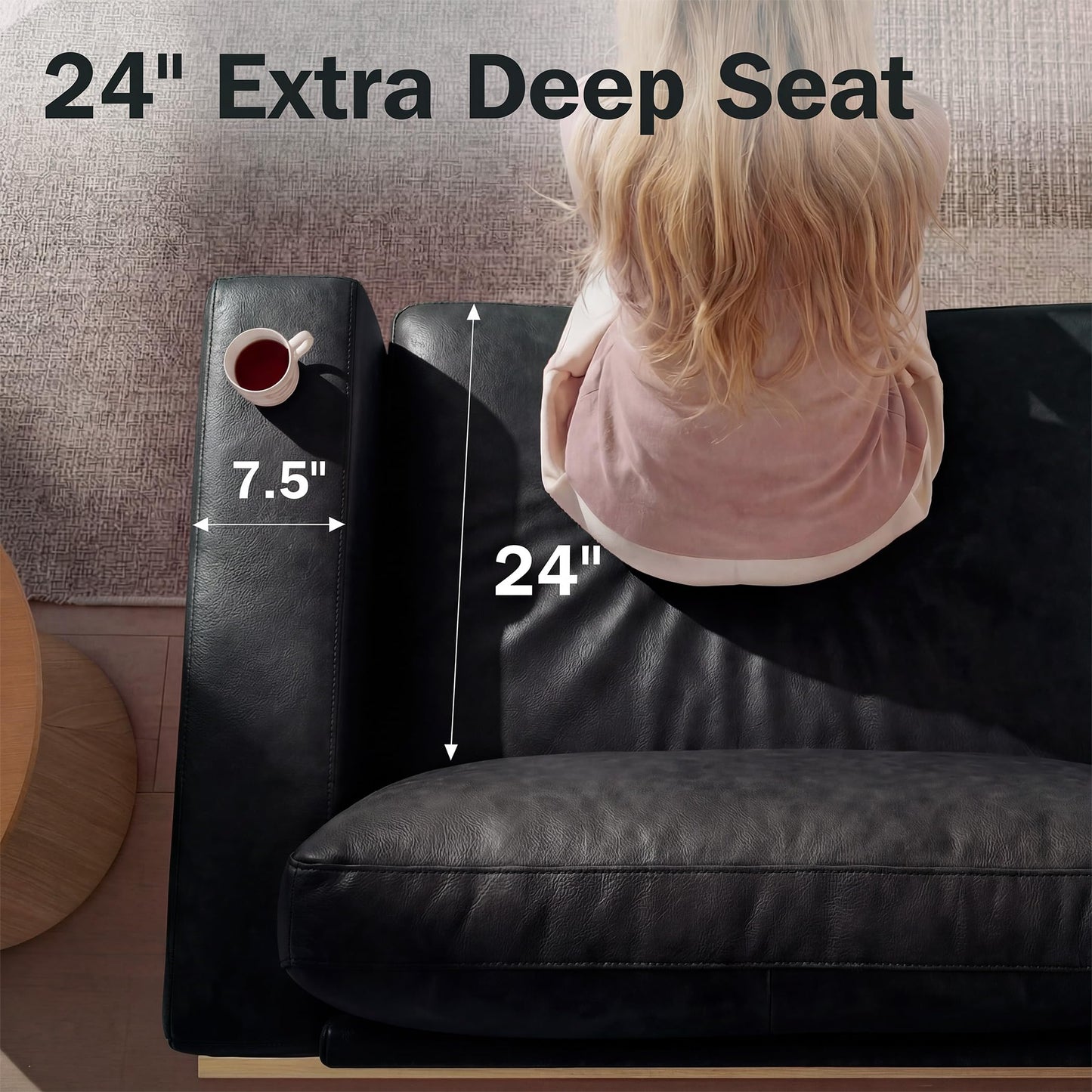 WEUP 86" Modern Single Sofa for Living Room,2 Seater Deep Seat Modular Sofa Couch,PU Leather,Solid Wood Frame,Spring Cushions, Removable Covers,Tool-Free Assembly for Small Spaces,Black