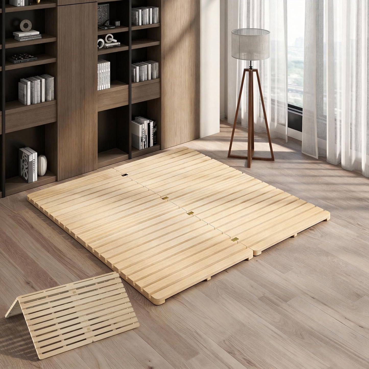 LILYPELLE Floor Bed Frame, Breathable Moisture-Proof Bed Plate, Foldable Tatami Bed Frame, Solid Wood Slatted Floor Bed Frame, Japanese Floor Bed for Floor Sleeping or Futon Mattress, King
