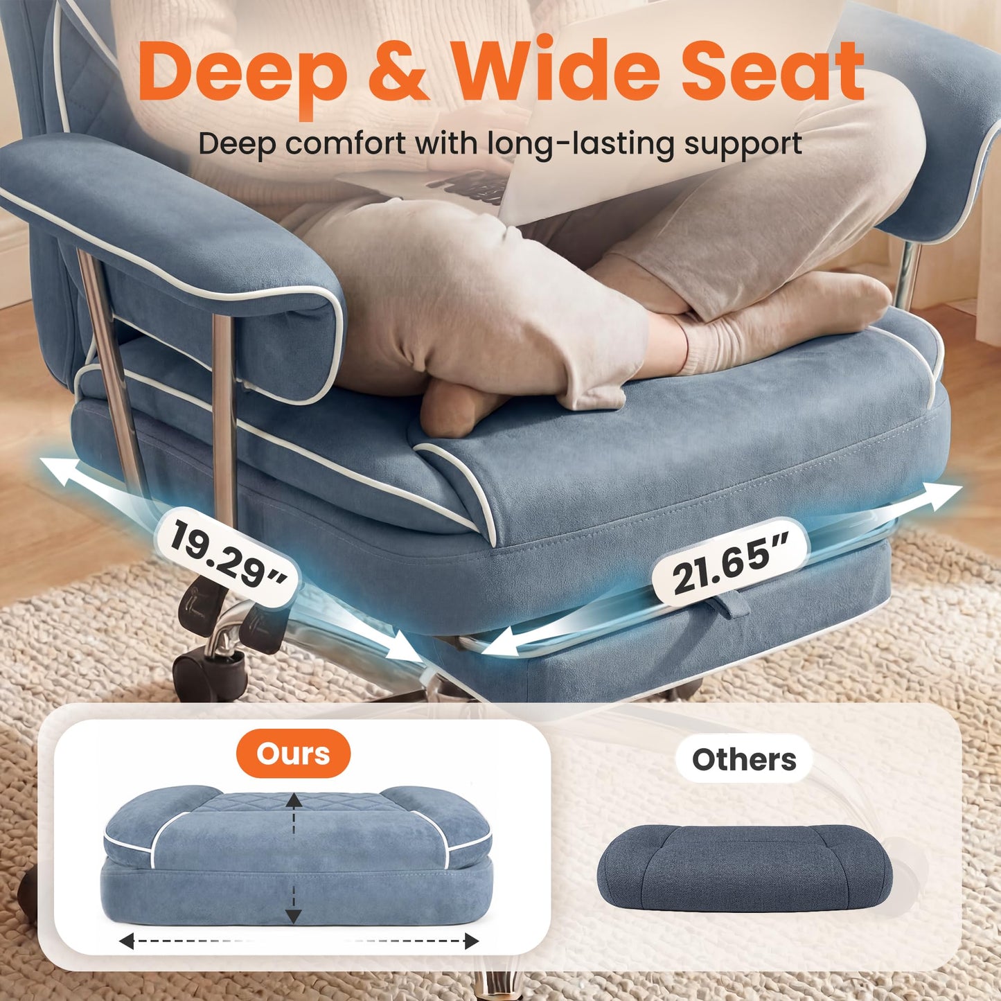 NEO Chair Big and Tall Offie Chair Gaming Computer Chair High Back Heavy Duty Desk Chai with Lumbar Support Adjustable Recliner Footrest Wide Seat Fabric Executive Home with Wheels (Fabric Blue)