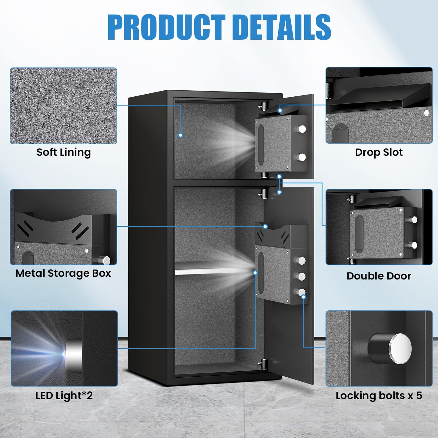 Karbeen 7.0 Cu Ft Large Safe Box Fireproof Waterproof, Money Safe With Mute Function and LED Light,Digital Keypad Home Safes with Deposit Slot & Dual Alarm System, Security Box for Money Valuables