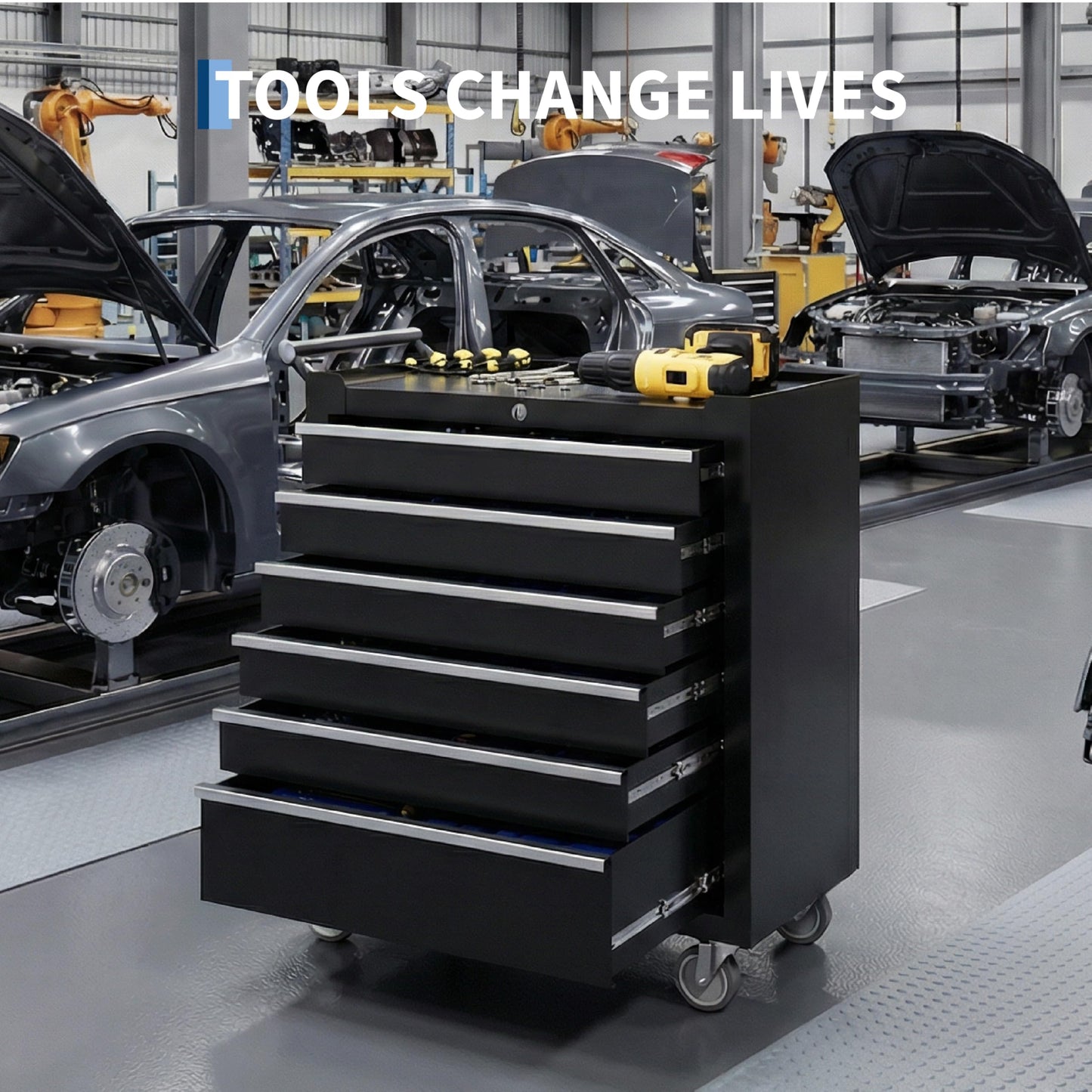 Rolling Tool Chest with Wheels, 6 Drawer Tool Storage Cabinet, Portable Toolbox Organizer with Lock, Heavy Duty Tool Chest Cart for Garage, Mechanic, Workshop, Shop, Mobile Tool Organizer, Black