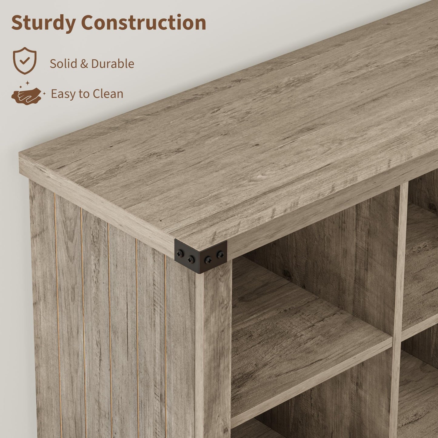 Garvee 8 Cube Storage Organizer Bookshelf, Farmhouse Horizontal Bookcase, 62 in Long Low Bookshelf, Wood Storage Bookcase for Living Room, Entryway, Home Office, Grey