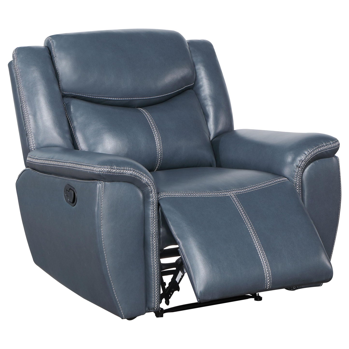 Coaster Home Furnishings - Sloane - Faux Leather Upholstered Recliner Chair with Manual Reclining, Padded Arms, and Pull Handle - Living Room - Blue - 610273