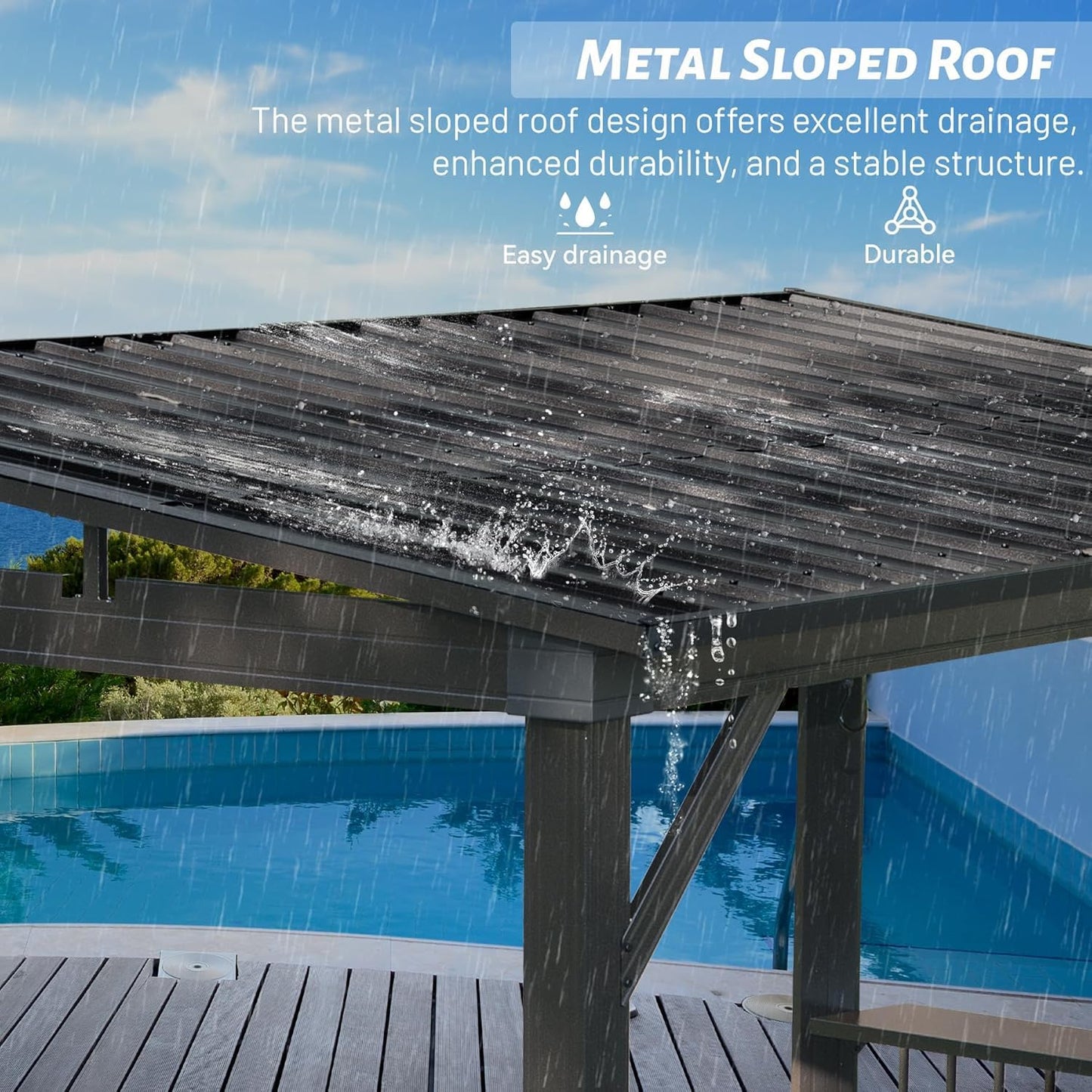KEIKI 6.5x12FT Hardtop Grill Gazebo, BBQ Shelter with 2 Side Shelves, Sloping Galvanized Steel Roof, Metal Permanent Grill Canopy with Ceiling Hooks for Patio, Lawn, Backyard, Deck, Grey