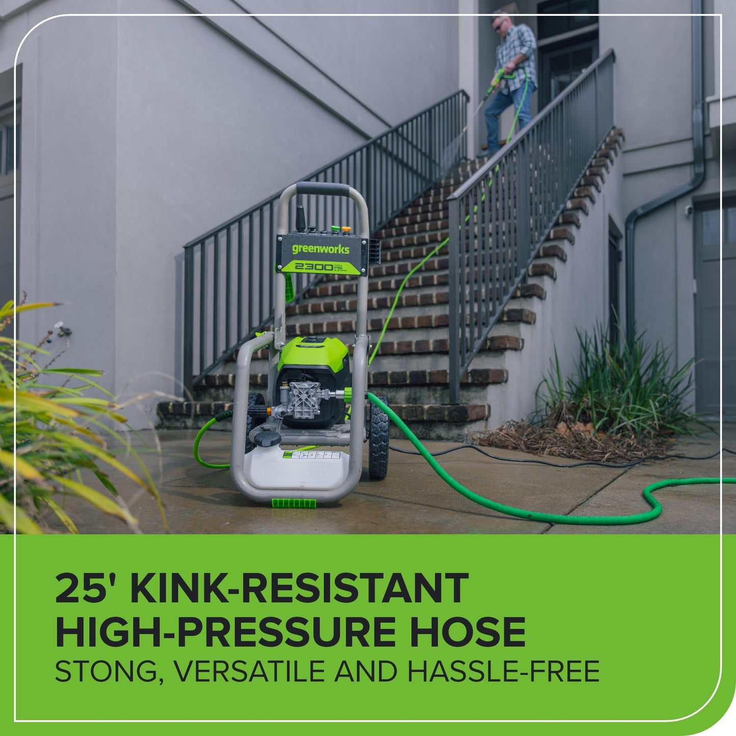 Greenworks Pro Brushless 2300 PSI (SGS Certified) 2.3 GPM Max / 1.2 GPM Electric Pressure Washer (Foldable Handles, Rugged Steel Frame, 25 FT Hose, 35 FT GFCI Power Cord)