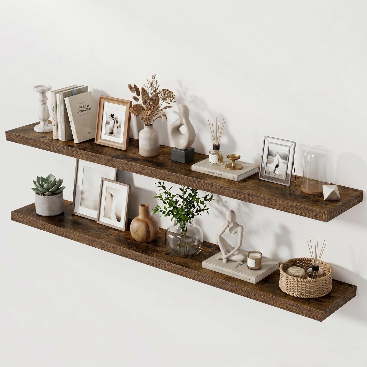 Acovy 72 Inch Long Floating Shelves for Wall Set of 2,12" Deep Wall Shelf,Large Floating Shelf with Invisible Brackets for Bedroom,Bathroom,Kitchen,Farmhouse Home Decor Display Bookshelf,Rustic Brown