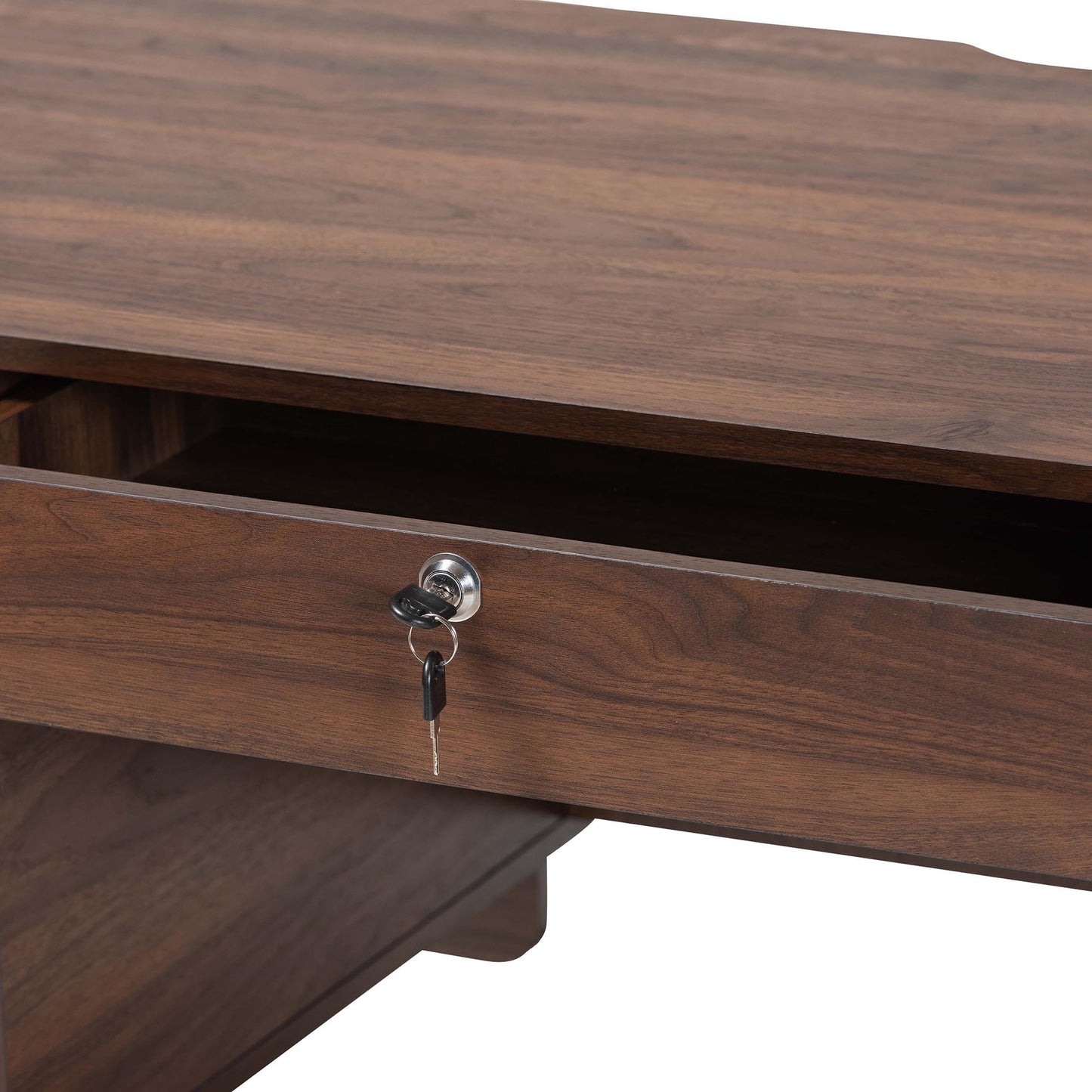 Baxton Studio Hayes Wood Writing Desk - Mid-Century Modern Oval Desk with Locking Drawer and Sliding Tambour Doors for Office or Home