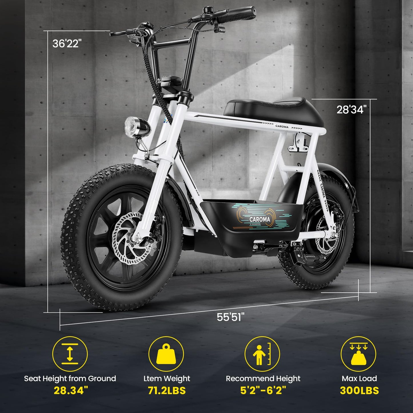 Caroma Peak 560W Electric Scooters with Seat for Adults, 16" Fat Tire for All-Terrain, 15Miles Max Range, 20mph Top Speed, Commuter Escooter for Adults&Teens, Motorcycle Style with Carry Basket,White