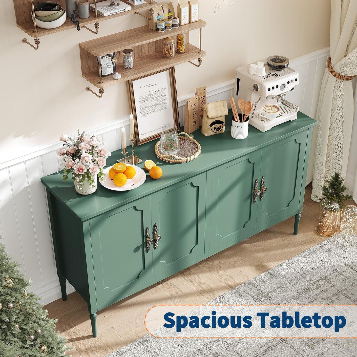 Garvee 59" Buffet Cabinet Sideboard with Storage, Kitchen Storage Cabinet Wood Console Table Coffee Bar Cabinets for Living Room Dining Room Entryway