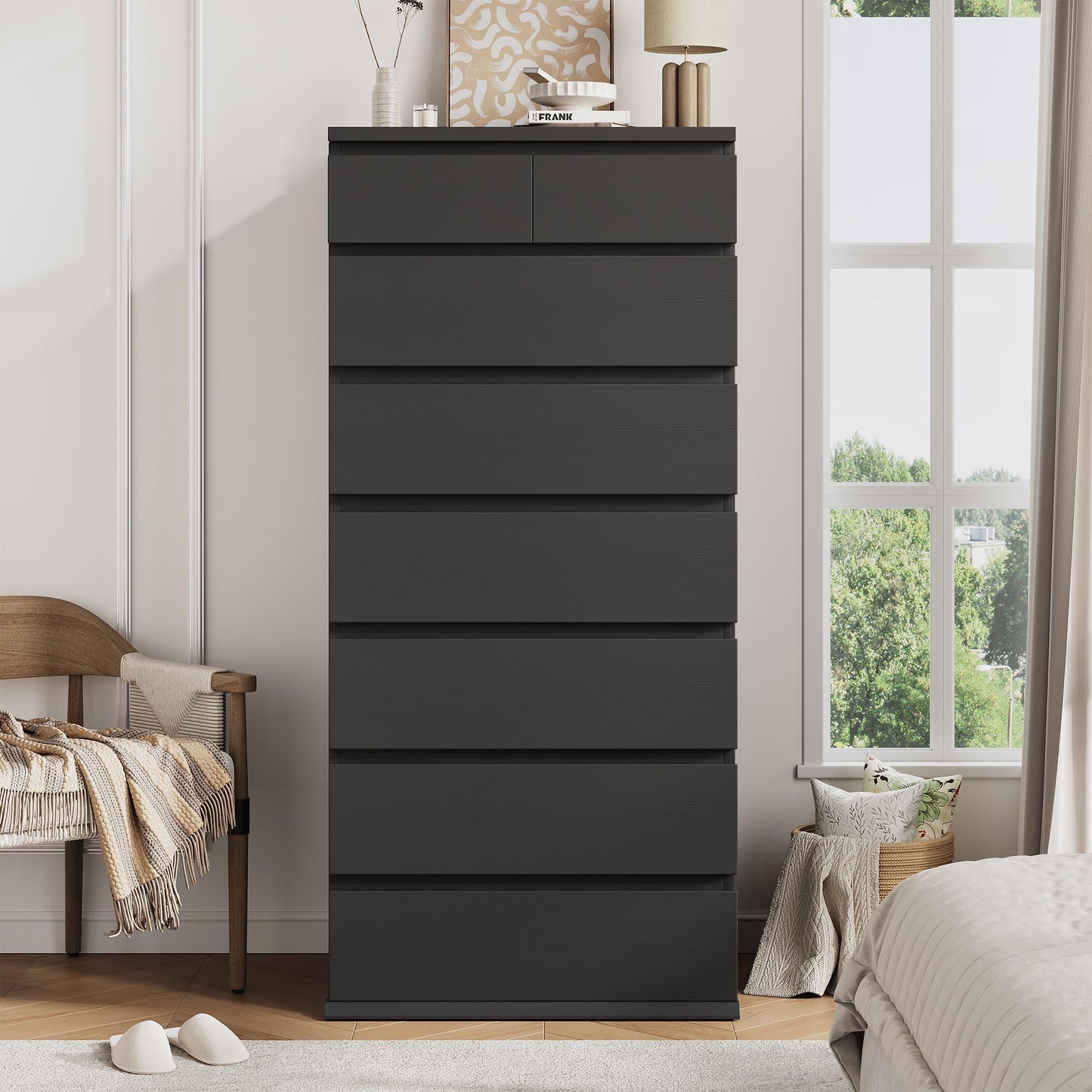 Jocoevol Black Tall 8 Drawer Dresser for Bedroom,Dressers & Chests of Drawers with Jewelry Storage,Wood Storage Dresser with Deep Drawers for Living Room Hallway Entryway(55.3" L*23.6" W*15.7")