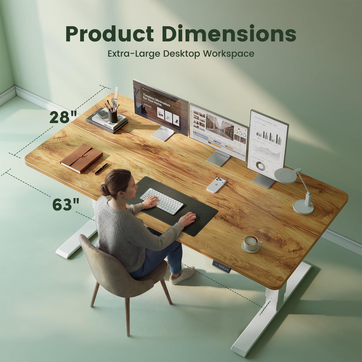 CubiCubi Standing Desk, 63 x 28 Inches Electric Height Adjustable Computer Desk, Sit Stand up Home Office Desk with Memory Presets, Natural