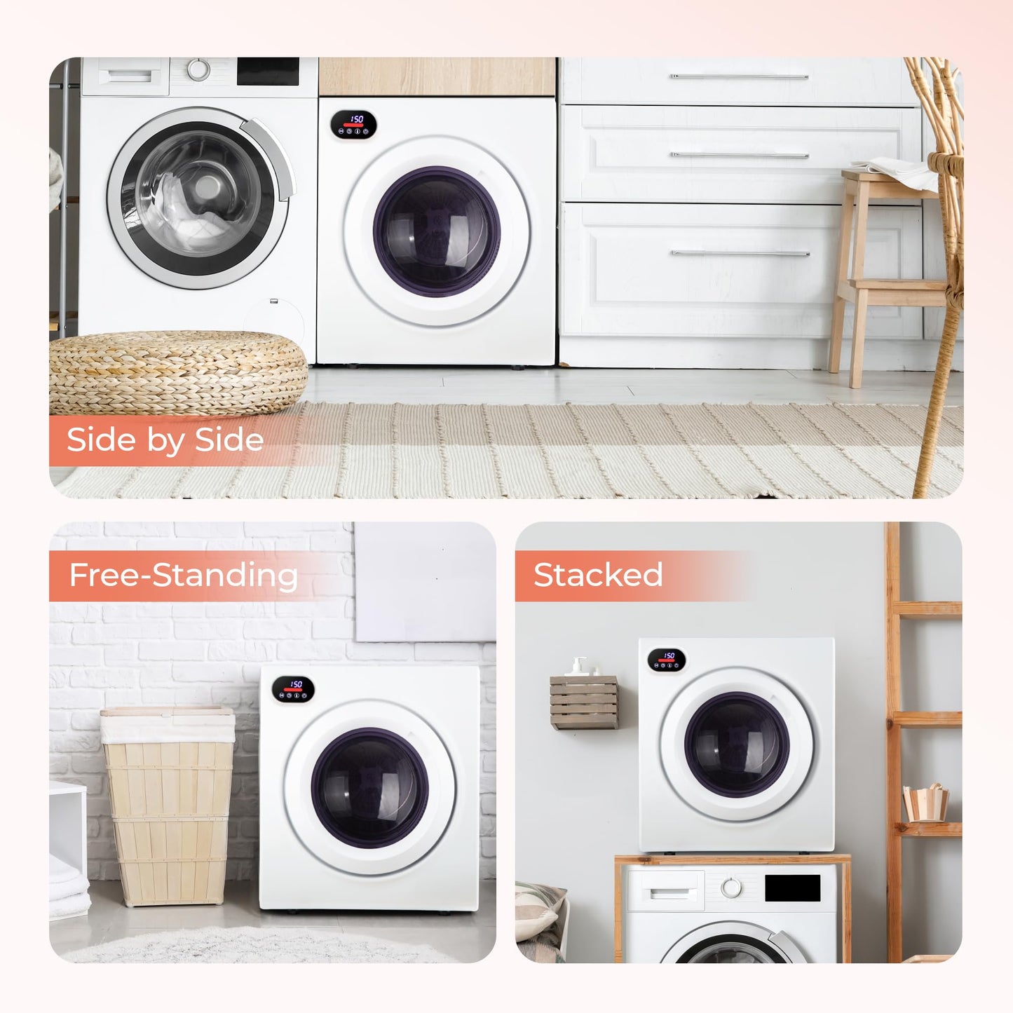 Euhomy 2.65 Cu.Ft Portable Dryer with Exhaust Hose, Clothes Dryer with Four Functions, 1400w Dryer Machine with Stainless Steel Drum, Suitable for Apartments, RVs, Gym