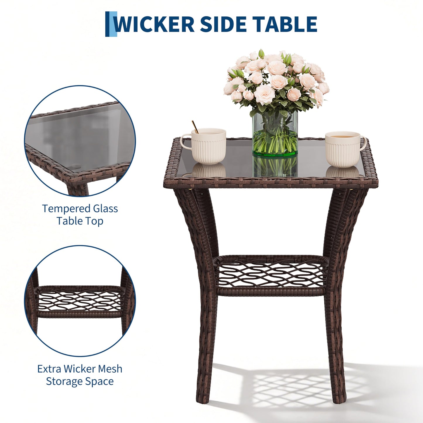 GarveeLife 3 Piece Swivel Wicker Patio Furniture Set, Outdoor Rattan Swivel Chairs with Side Table, All-Weather Conversation Set for Patio, Deck or Backyard, Brown Gradient Wicker with Beige Cushions