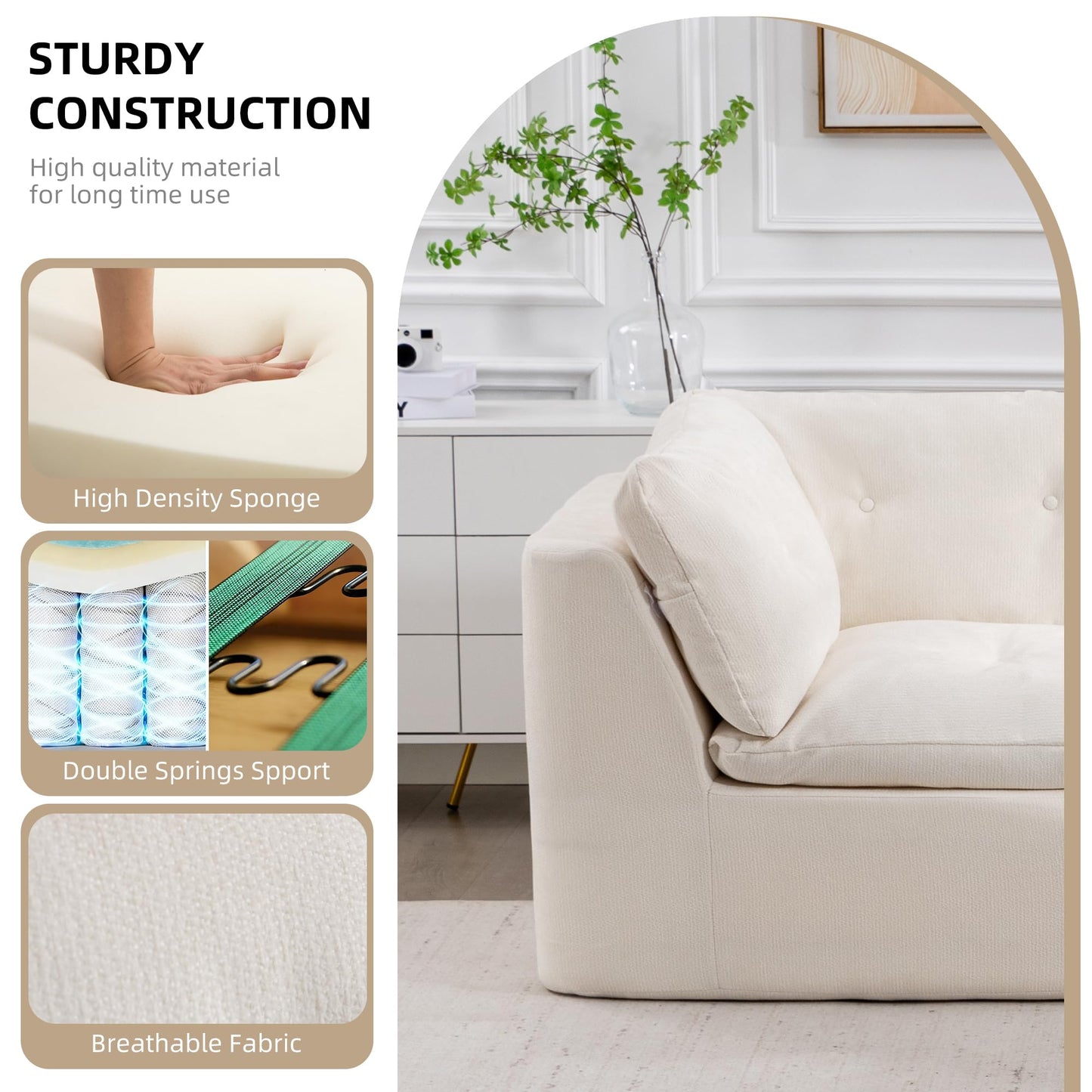Tufted Cushions Cloud Sectional Boneless Sectional Sofa with Movable Ottoman, 112" Oversized Modular Convertible L Shaped Corner Couch with Deep Seat,Memory Foam Compressed Sofa