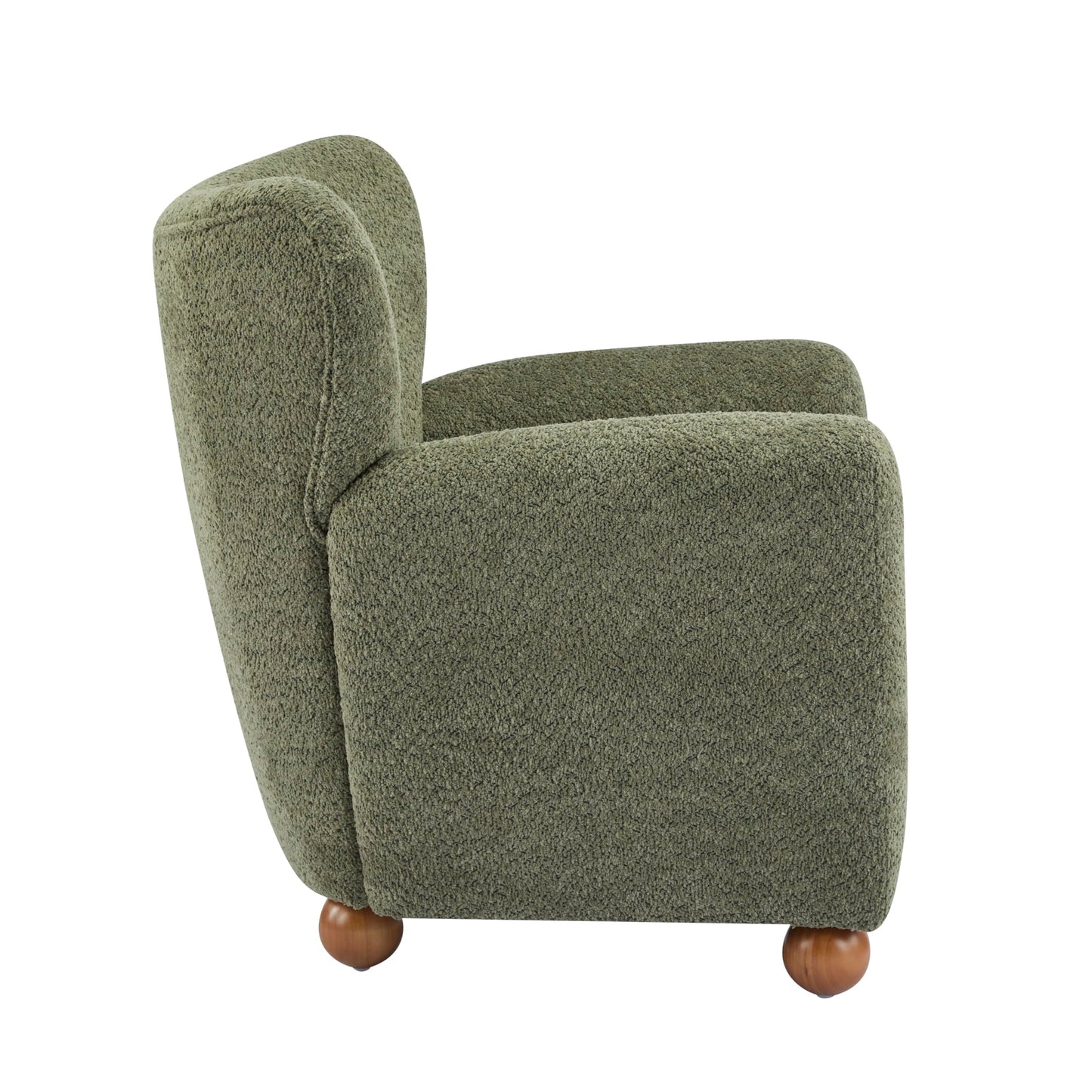 Christopher Knight Home Lindy Wingback Accent Chair, Upholstered Armchair with Rounded Wooden Legs, Curved Backrest Single Sofa, Soft Cushion Seating, Comfy Lounge Chair for Living Room, Olive Green