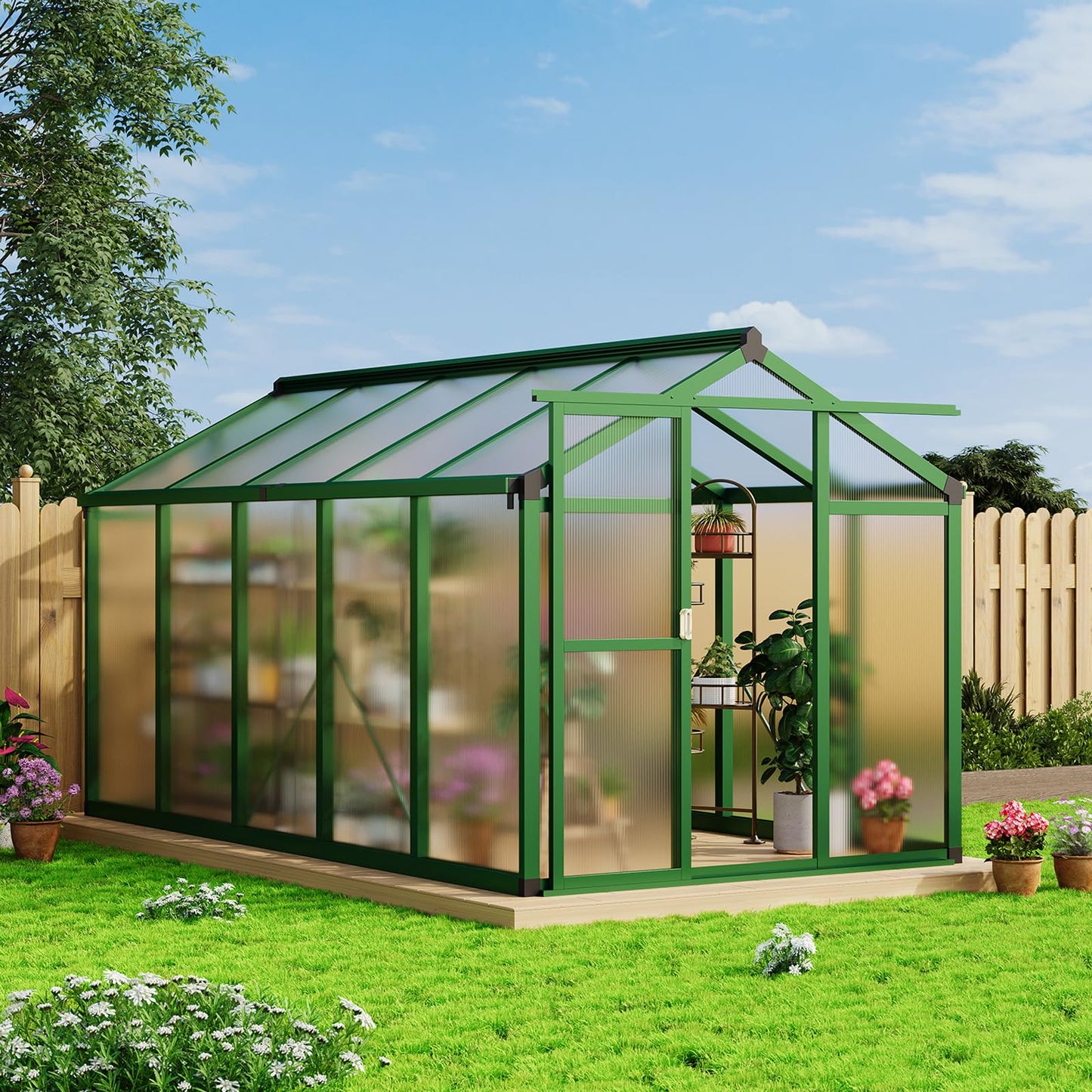 Garvee 6x10 ft Greenhouse - Aluminum Greenhouses for Outdoors, Large Polycarbonate Greenhouse with Roof Vent, Heavy Duty Walk-in Green Houses for Outside Garden, Backyard, Patio, Lawn, Easy Assembly
