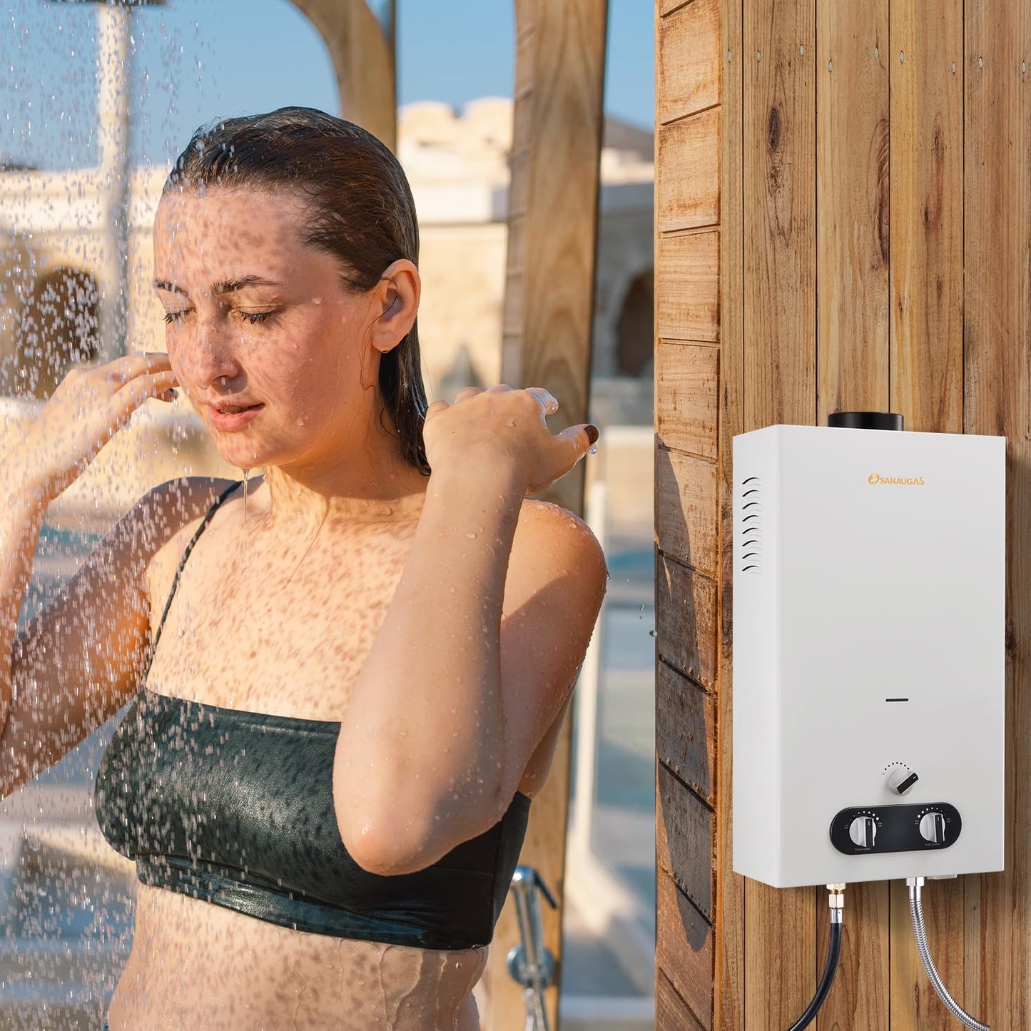 Tankless Water Heater Propane, 2.64 GPM 10L Portable Propane Camping Water Heater with Overheating Protection, for RV Camping, Pet Bathing, Barn & Cabin(White)