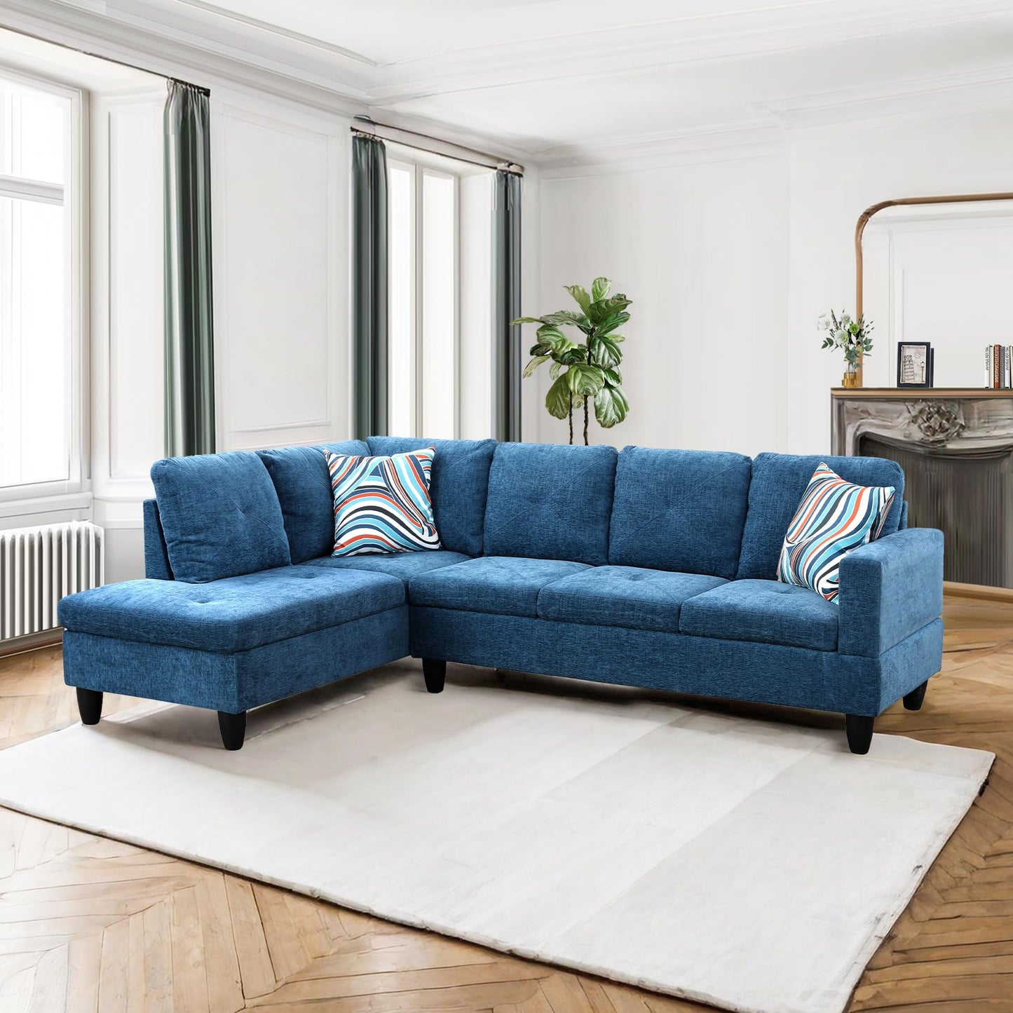 NicBex 97" L Shaped Couch Sectional Couches for Living Room, 2-Piece Linen Modular Sofa with Movable Chaise & Deep Seat for Apartment, Bedroom, Office, Blue