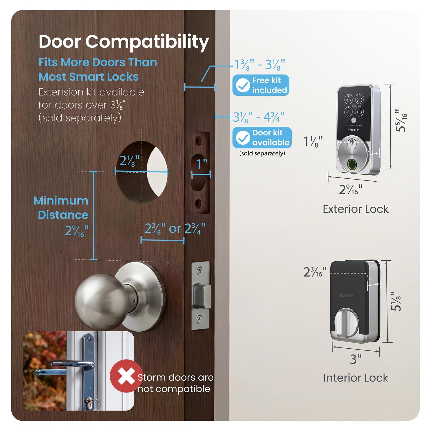 Lockly Secure Pro Smart Door Lock,Fingerprint Keyless Entry Door Lock,Apple Home Key Compatible,Auto Lock, App Remote Control,IP65 Waterproof,Easy Installation