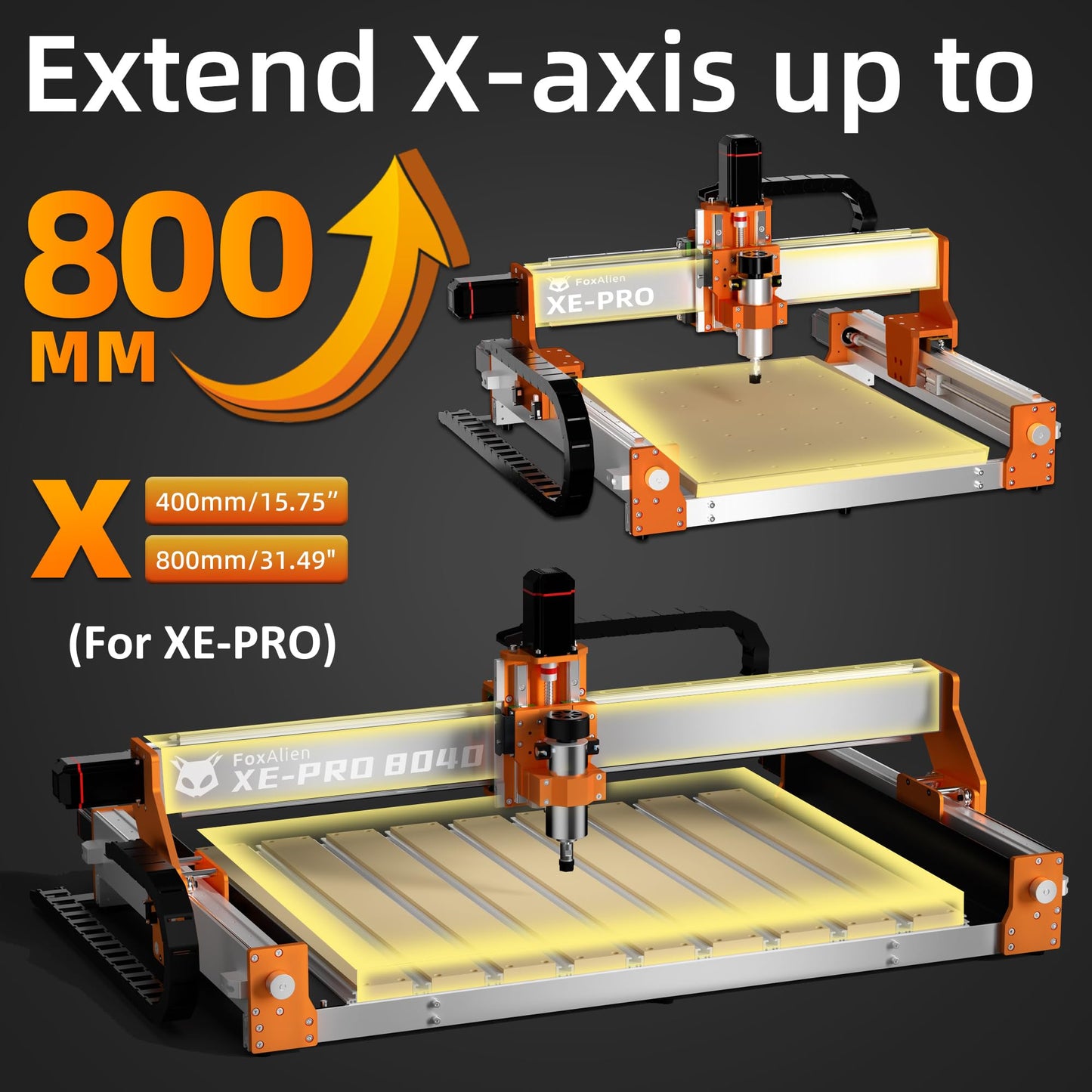 FoxAlien XE-PRO 8040 X-axis Extension Kit with Upgraded Hybrid Spoilboard Worktable, Compatible with XE-PRO CNC Router Machine