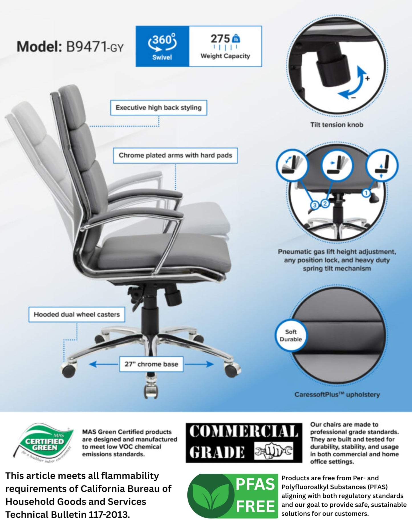 Boss Office Products CaressoftPlus Executive Chair, Grey