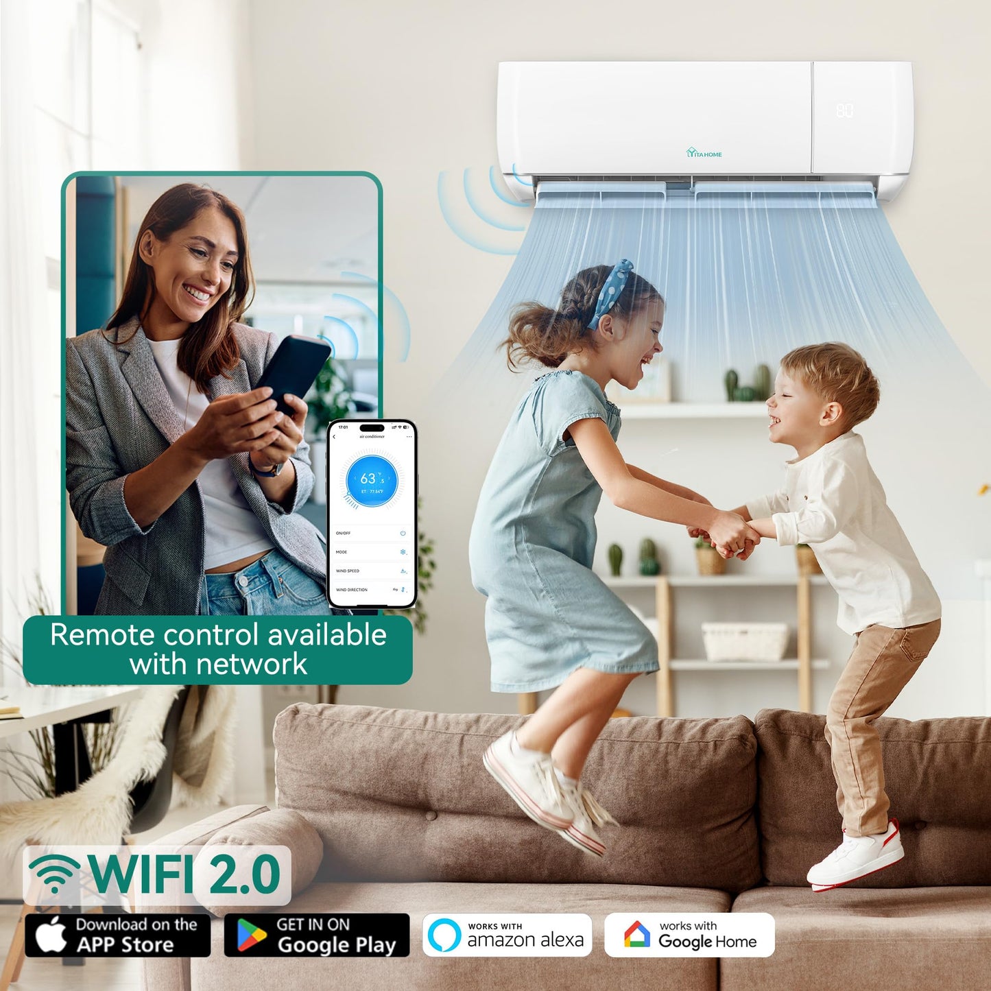 YITAHOME 12000 BTU Mini Split AC/Heating System, Ductless Mini Split Air Conditioner Heat Pump,115V 20 SEER2 Energy Efficient Inverter AC Unit,Wifi Enabled Compatible with Alexa for Apartment, Garage