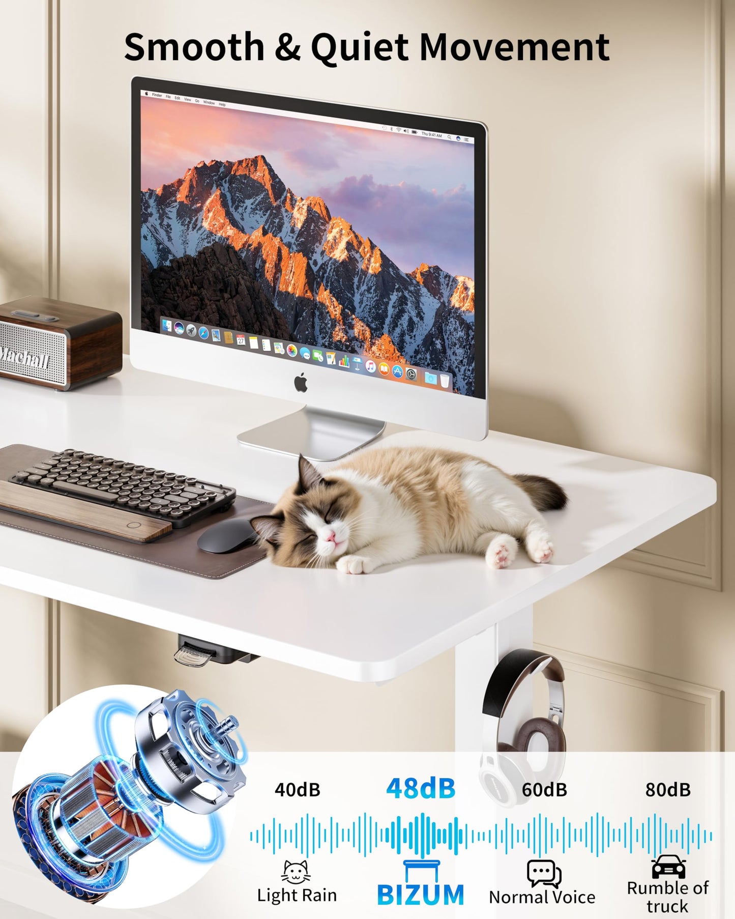 BIZUM 35.4" Small Electric Standing Desk Height Adjustable, Whole Piece Stand Up Computer Desk Work Study Writing Gaming Desks for Home Office White