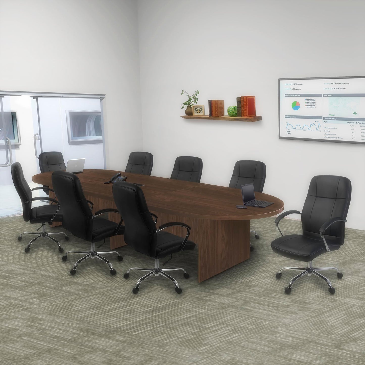 Romig Legacy 12 ft. Racetrack Laminate Conference Table with Charging Port- Neo Walnut