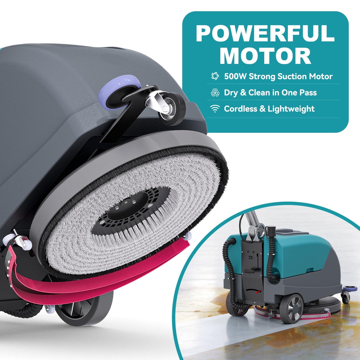 C5 16" Walk-Behind Commercial Floor Scrubber Machine, 500W Motor