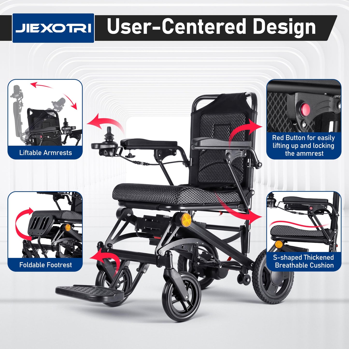 Lightweight Electric Wheelchairs for Adults Foldable Only 35lbs, 500W Dual Motors Motorized Wheelchairs for Seniors Support 250 lbs, All Terrain Travel Powered Wheel Chairs, Black