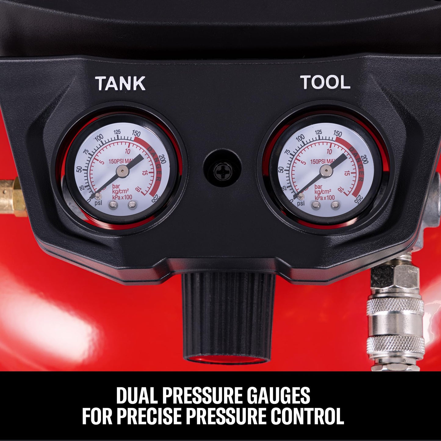 CRAFTSMAN 6 Gallon Portable Pancake Air Compressor, Oil-Free, Max 150 PSI, 1 HP, 2.6 SCFM @ 90 PSI, with 25 ft Air Hose and 2 Quick Couplers, Model CMXECXA0210641C