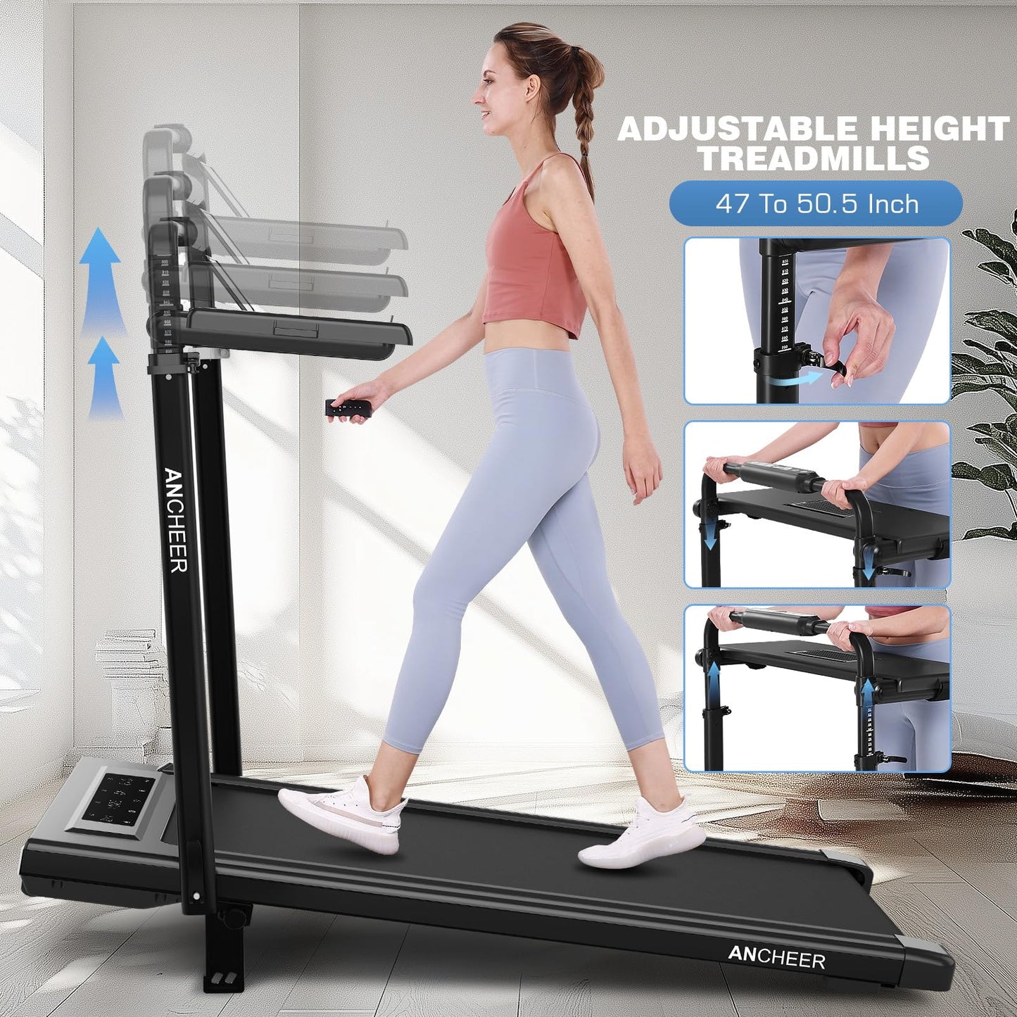 ANCHEER 15% Incline Walking Pad Treadmill with Desk Workstation & Adjustable Height, Portable Treadmills for Home 450 lbs Weight Capacity, 3.5HP Quiet Walking Pad with Desk, Installation in 4 Steps