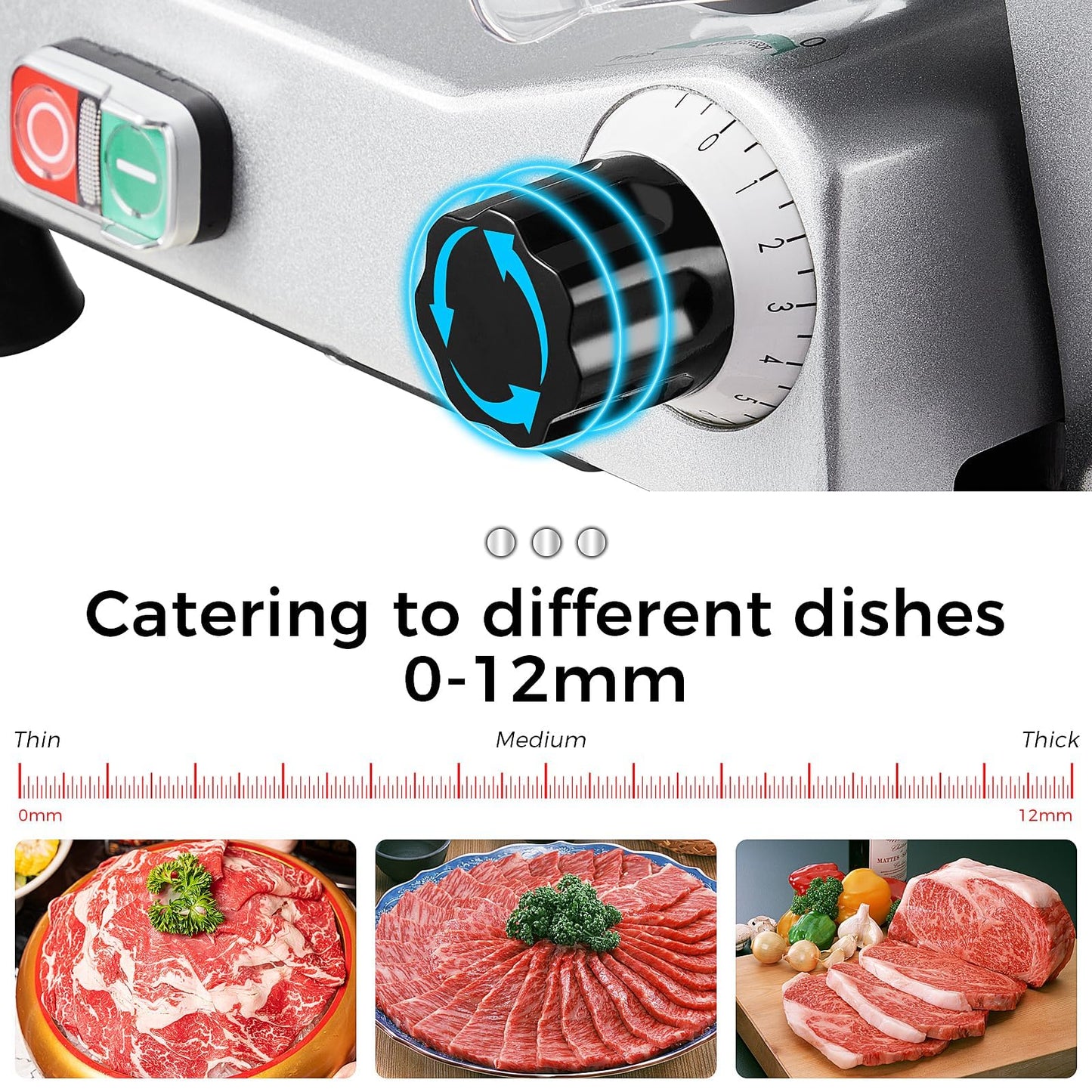 Commercial Meat Slicer, 13-Inch Chromium-Plated Steel Blade, 370W High-Power Pure Copper Motor, 0-16mm Precision Adjustable Thickness, Semi-Automatic Electric Meat Cutter for Kitchen & Restaurant