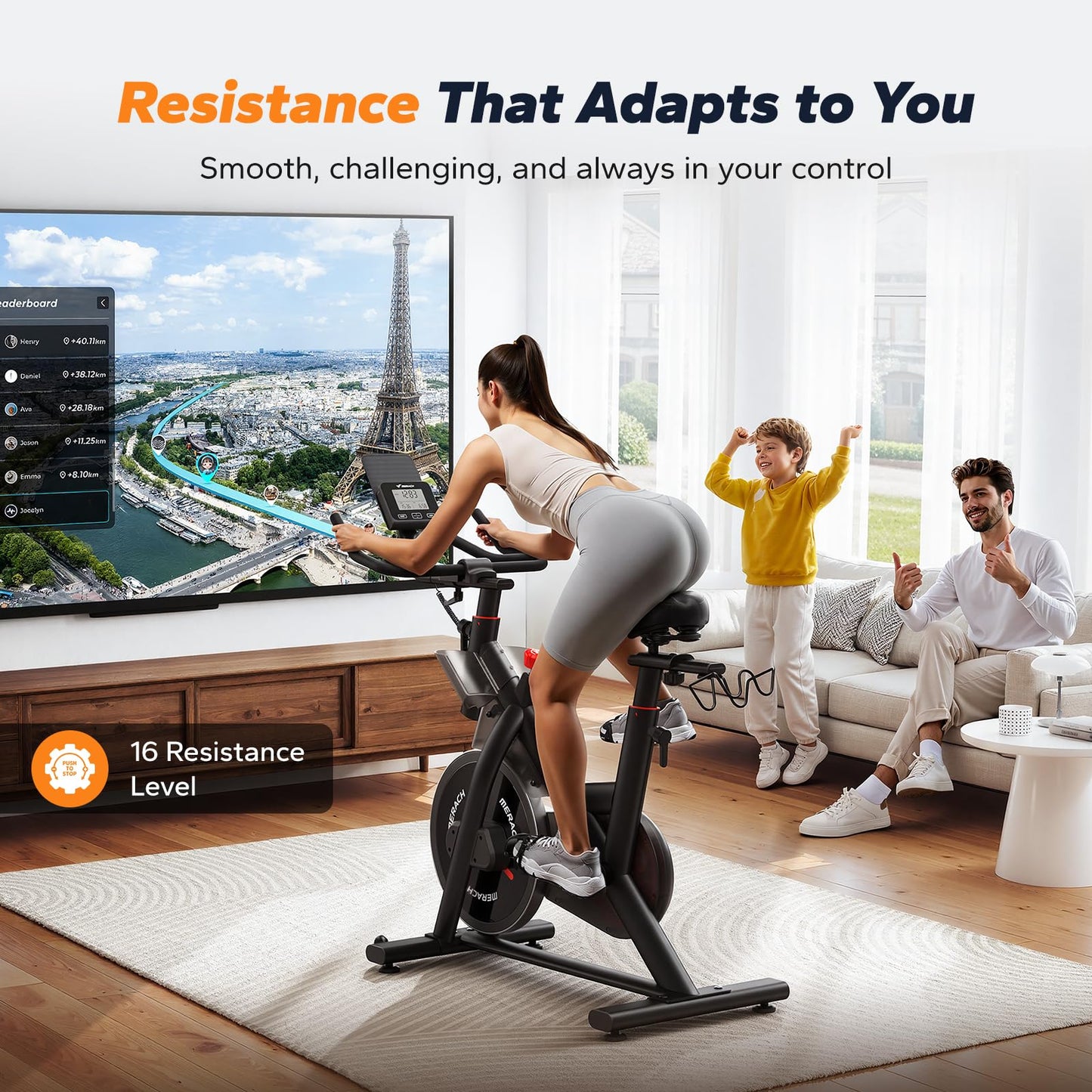 Merach Magnetic Exercise Bike for Home Gym, Low Noise Stationary Bike with Soft Seat Cushion, Indoor Workout Bike with 350 lbs Weight Capacity, Spinning Bike with Self-Developed App, Tablet Mount