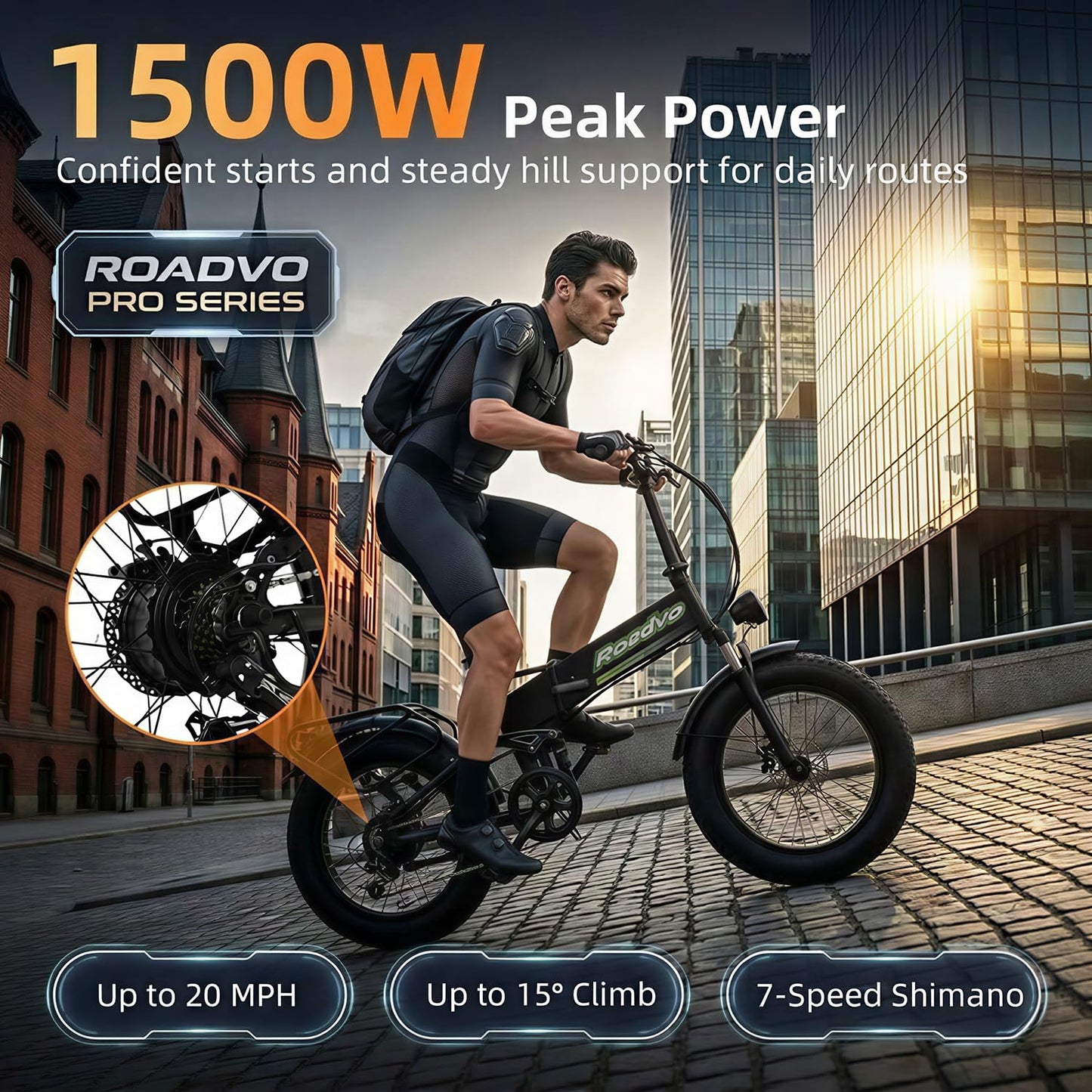 Roadvo Foldable 20x4.0 Fat Tire Electric Bike for Adults Commute