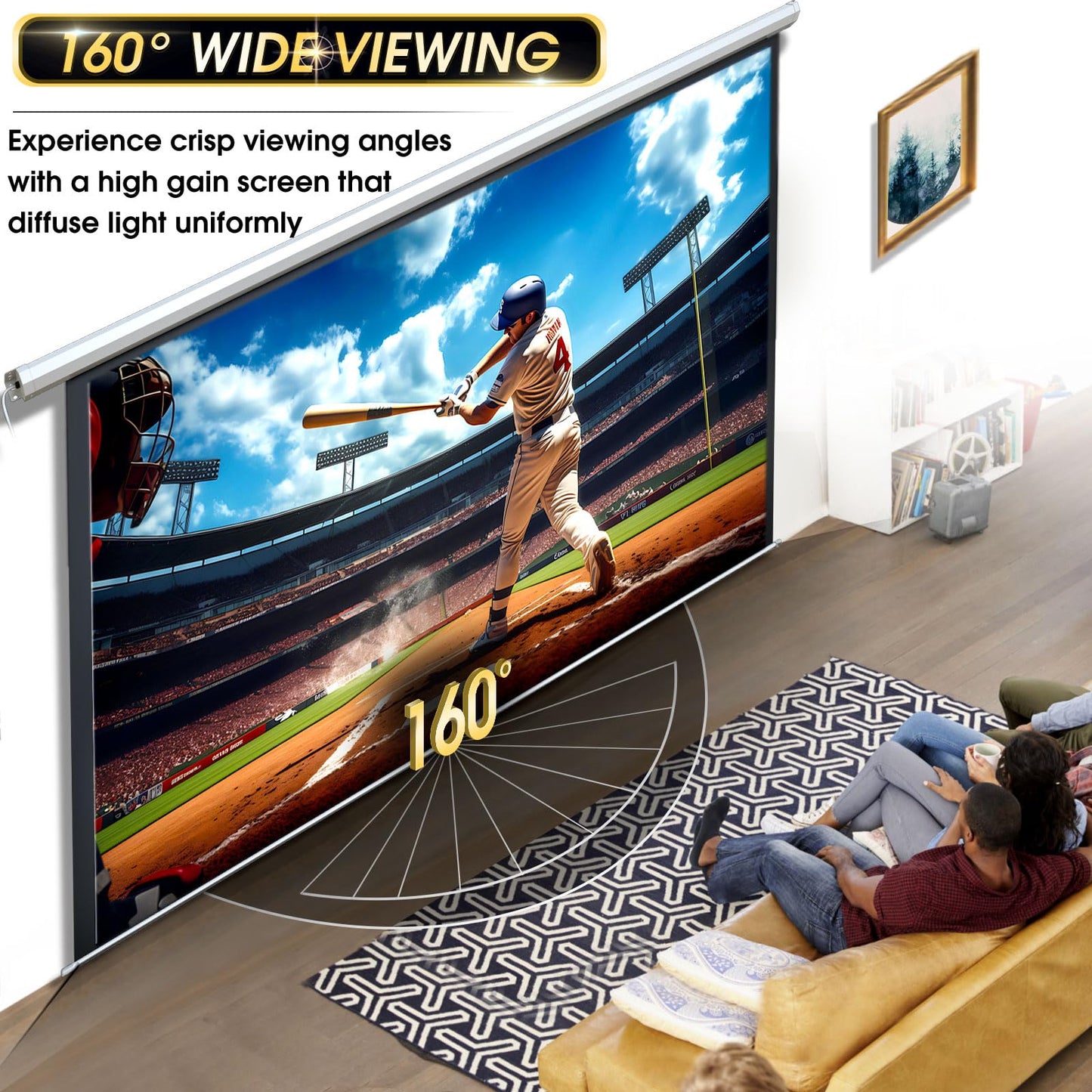 Aoxun 140 Inch Pull Down Projector Screen, HD 4K 16:9 Motorized Retractable Projector Screen for Indoor and Outdoor with Remote Control, Manual Projection Screen for Home Theater or Office, Black