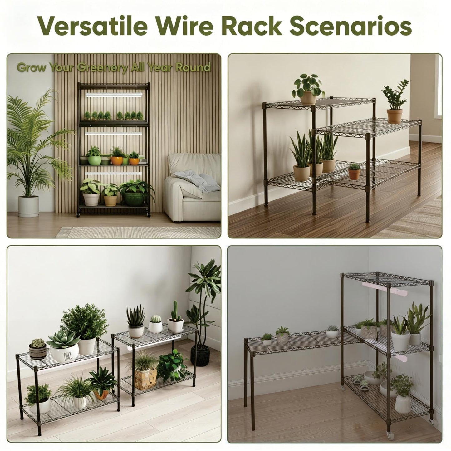 4-Tier Indoor Greenhouse Plant Shelf with Full Spectrum LED Grow Lights