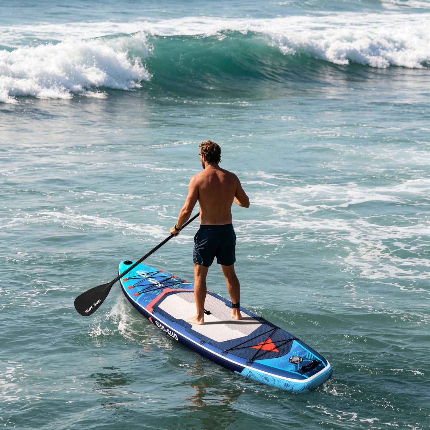 SUN-SUP 11ft Inflatable Stand Up Paddle Board, All-Around Inflatable SUP with Non-Slip Deck for Fishing, Surfing, Yoga and Multi Water Sports