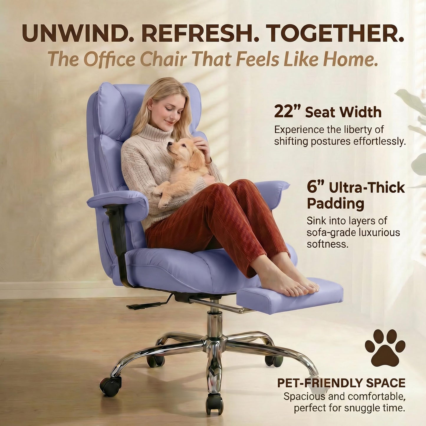 Efomao Big and Tall Office Chair 400lbs - Heavy Duty Reclining Desk Chair with Footrest, Spacious High Back PU Leather Executive Chair, Double-Layer Spring Support, Purple