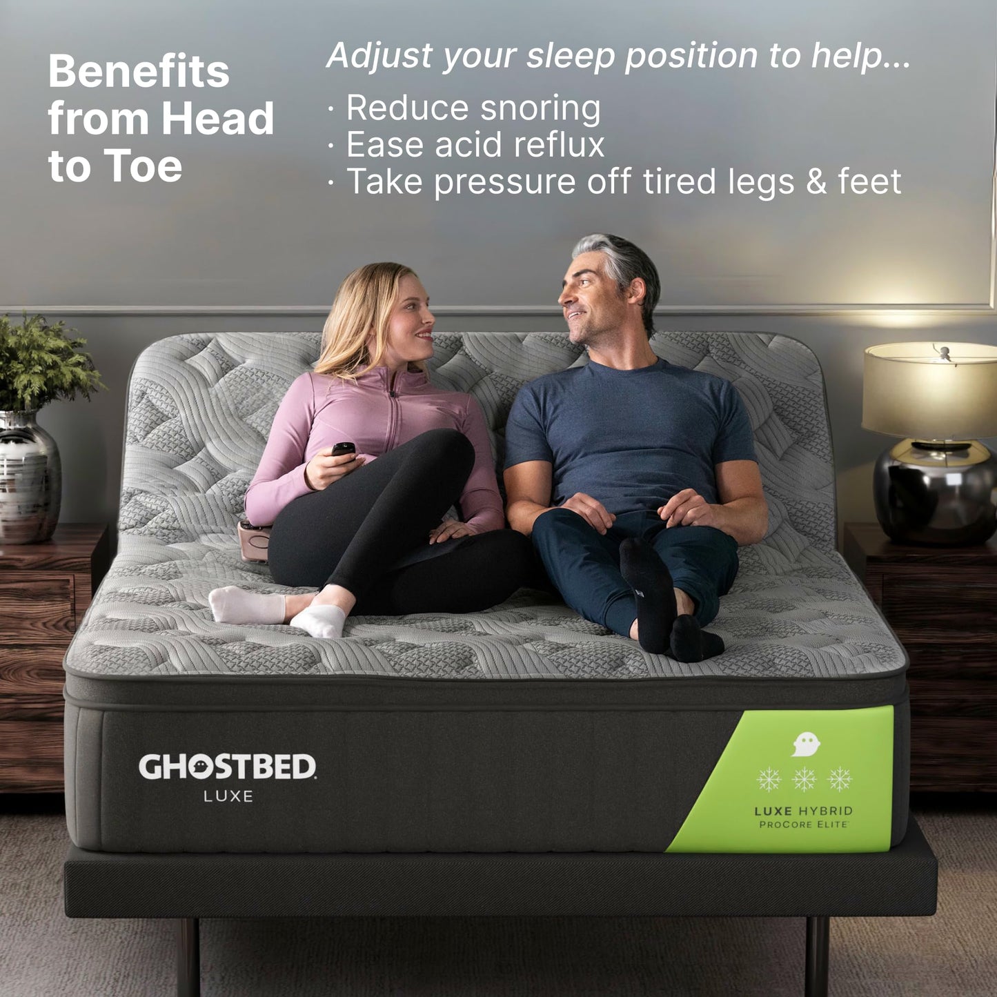 GhostBed Adjustable Bed Frame Base with Wireless Remote - Zero Gravity & Massage Settings, USB Ports, Relaxing Adjustable Bed Frame Queen