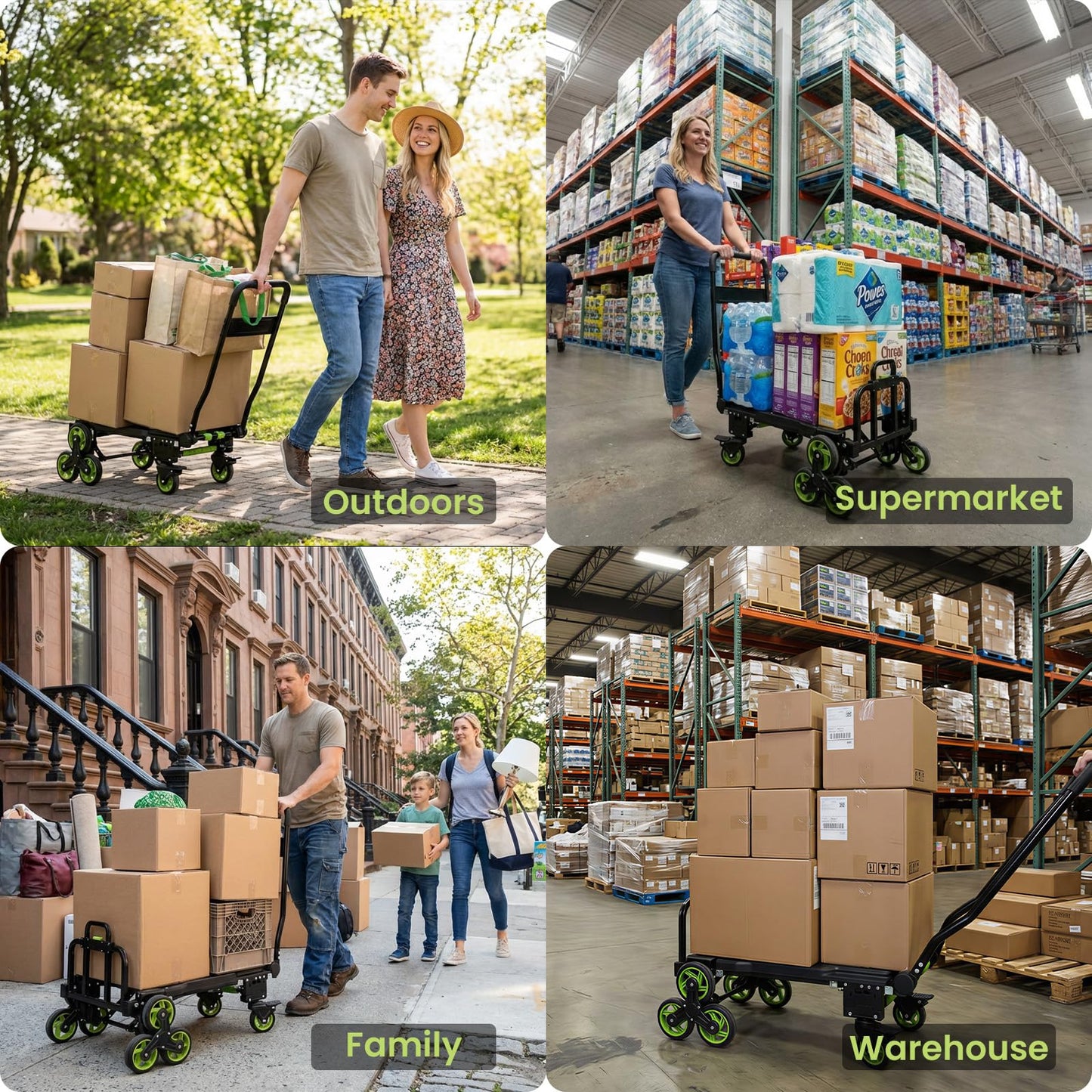 Upgraded 3 in 1 Convertible Folding Hand Truck with Brakes, Hand Truck Dolly Heavy Duty 660lbs Capacity, Stair Climbing Cart with Adjustable Shovel Board and Fixed Handle for Moving