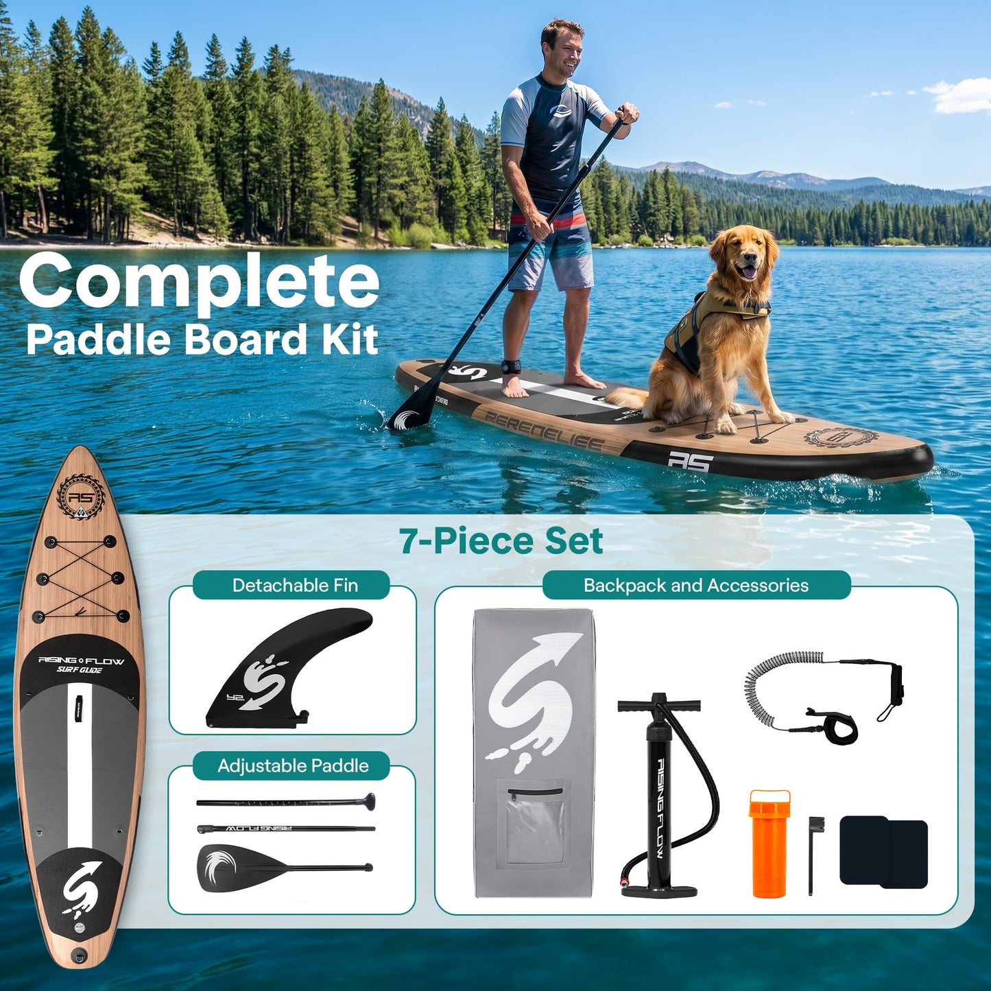 SereneLife Inflatable Stand Up Paddle Board - Wide Stable Design, Non-Slip Deck for Adults & Youth with Premium Paddle Board Accessories: Carry Bag, Dual Action Pump, Paddle, Ankle Leash - 10'6"