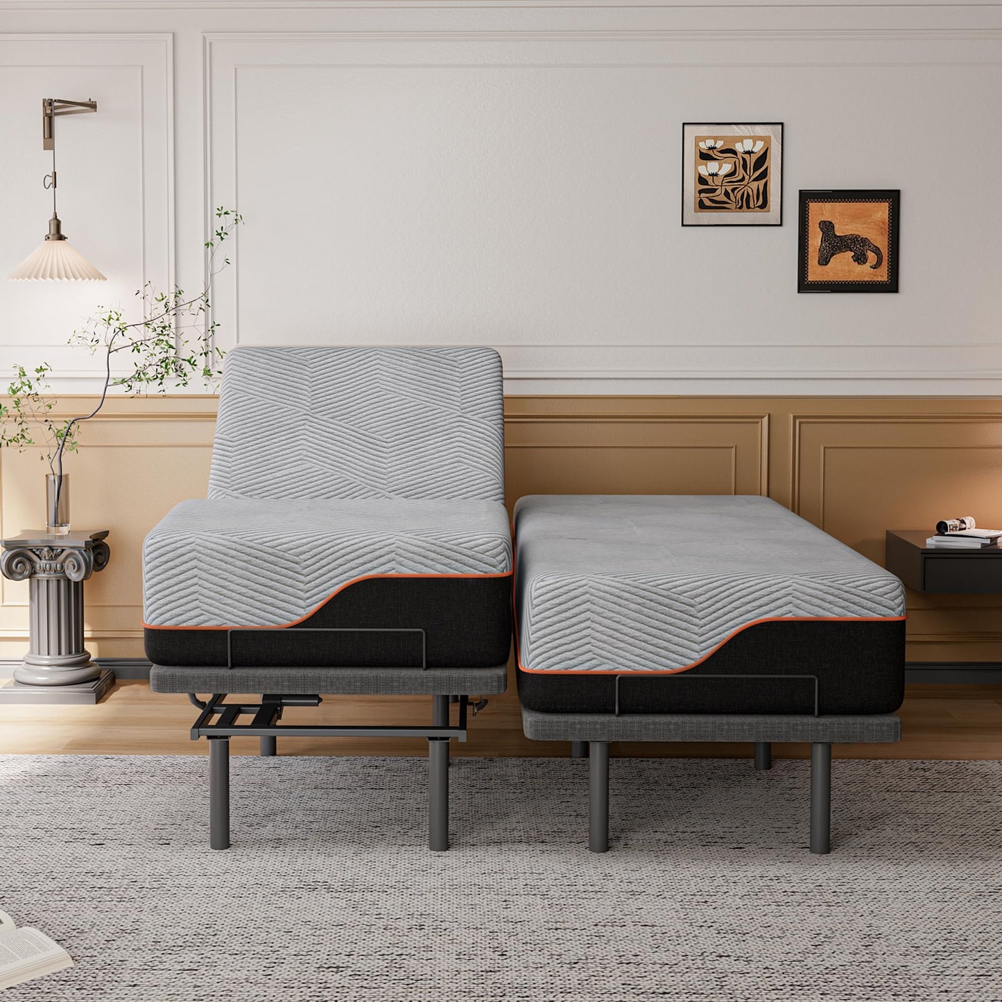ESHINE 3100 Series Adjustable Bed Frame with 14 inch Ultra-Plush Black Mattress - Split King