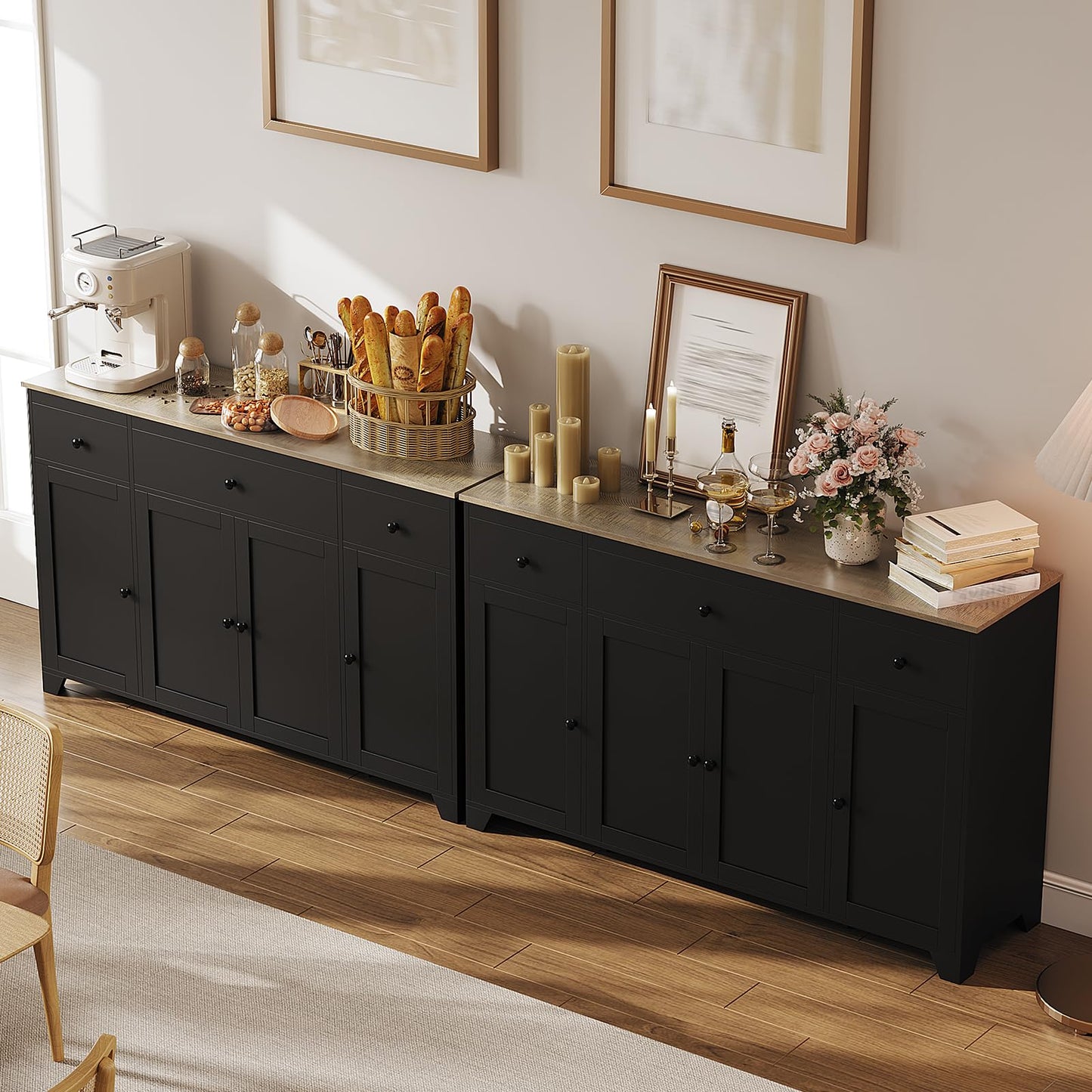 GAOMON 55" Large Sideboard Buffet Cabinet with 3 Drawers & Doors Farmhouse Kitchen Storage Cabinet Console Table Coffee Bar Buffet Table with Adjustable Shelf for Kitchen, Dining Room, Living Room