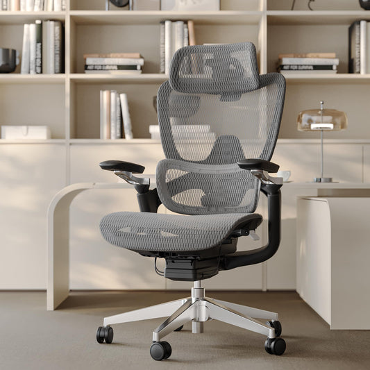chirvana Ergonomic Office Chair with Adjustable 3D Lumbar Support, Mesh Computer Chair 5D Armrests, Home Desk Chair with 4D Headrest, 90-130°Tilt, BIFMA Certified, Model Zen (Grey)