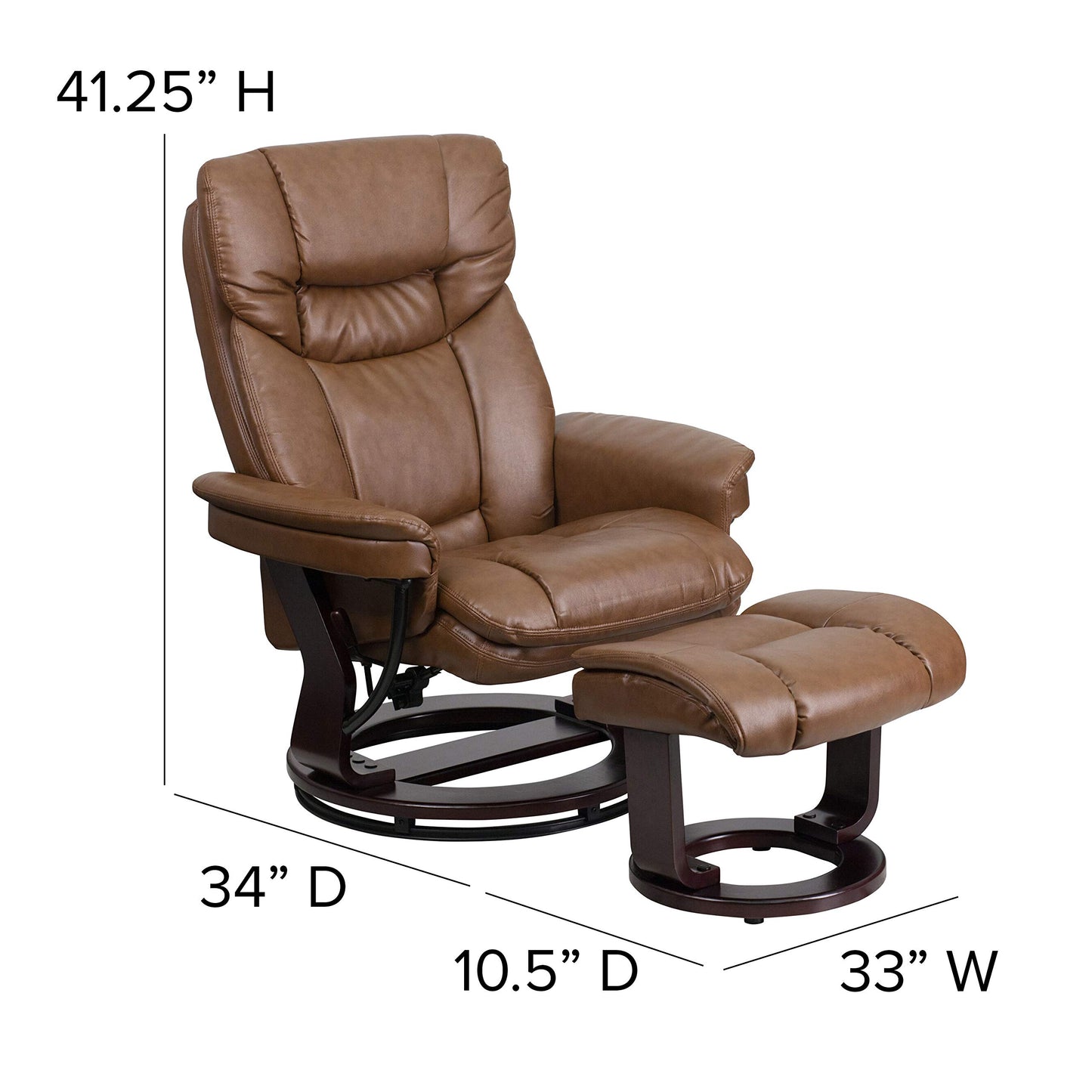 Flash Furniture Allie LeatherSoft Upholstered Recliner with Footrest, Arms, and Headrest, Padded Swivel Recliner Chair and Ottoman Set, Palimino
