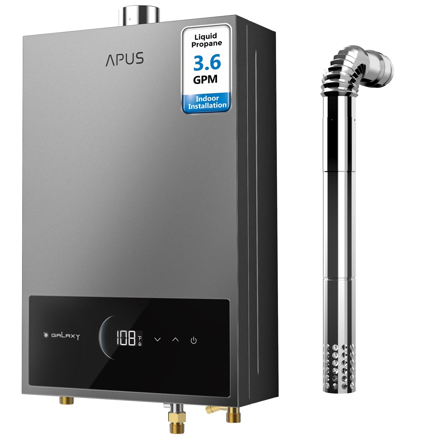 APUS Tankless Water Heater Propane Gas, Up to 3.6 GPM, Indoor Hot Water Heater, 80,000 BTU on Demand Instant Hot Water Heaters with Smart Digital Display