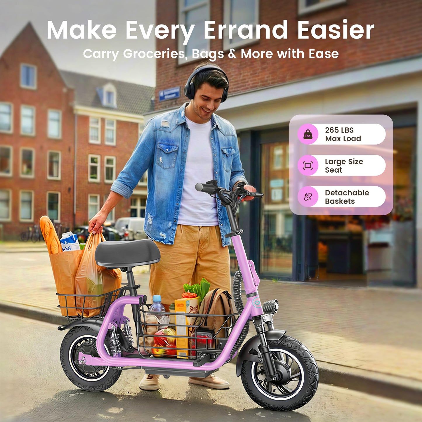 Gyroor C1Pro Electric Scooter with Seat for Adults, Foldable Commuter E-Scooter, 25-Mile Range & 19 MPH Top Speed, 12" Pneumatic Tires, Dual Suspension for Daily Commuting